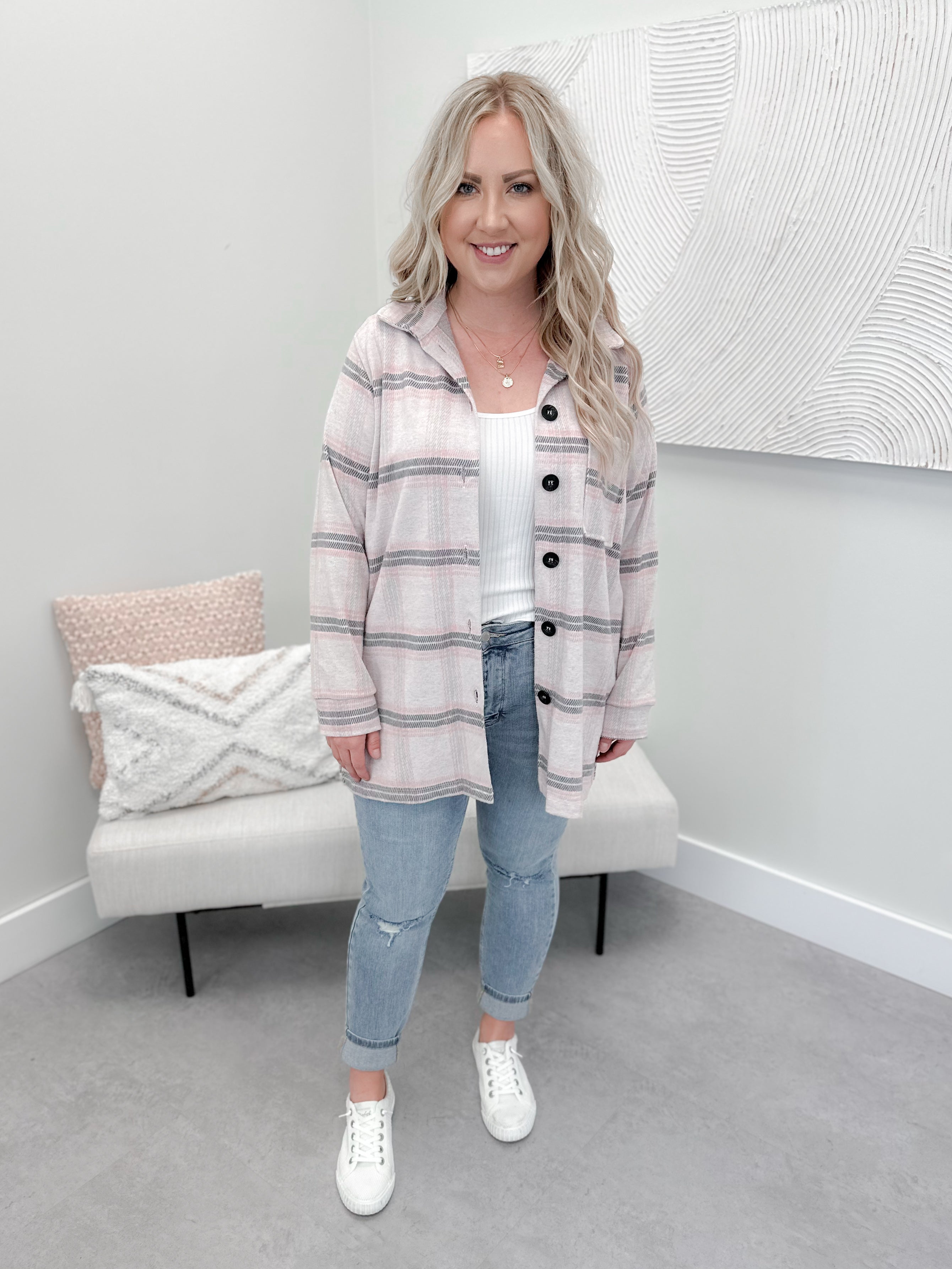 Bella Plaid Shacket in Pretty Pink
