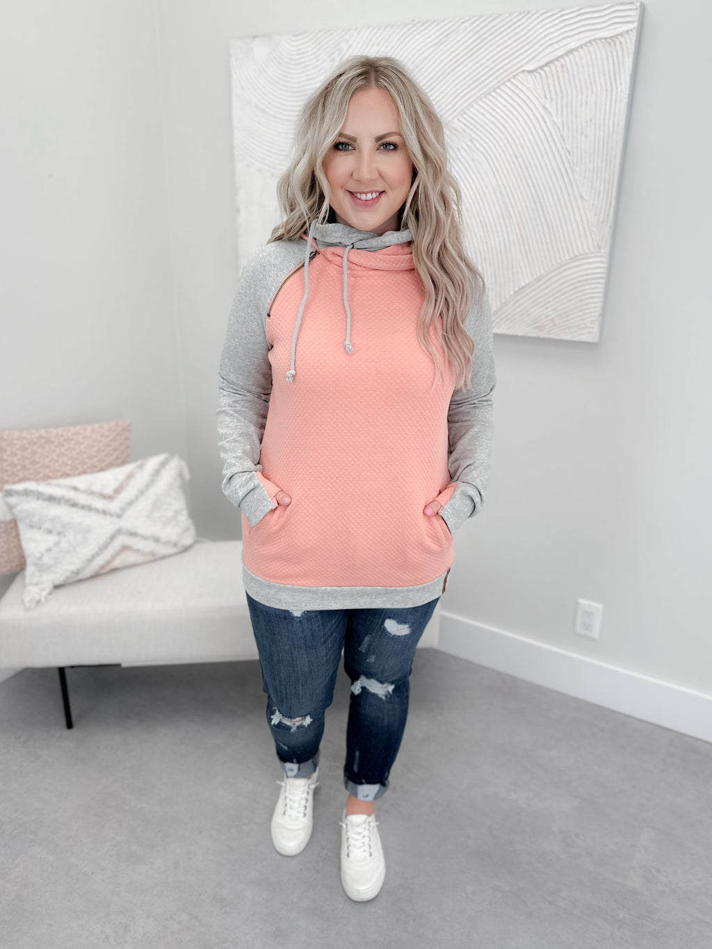 Just Peachy Doublehood Sweatshirt by Ampersand Ave - L/O Size 2XL