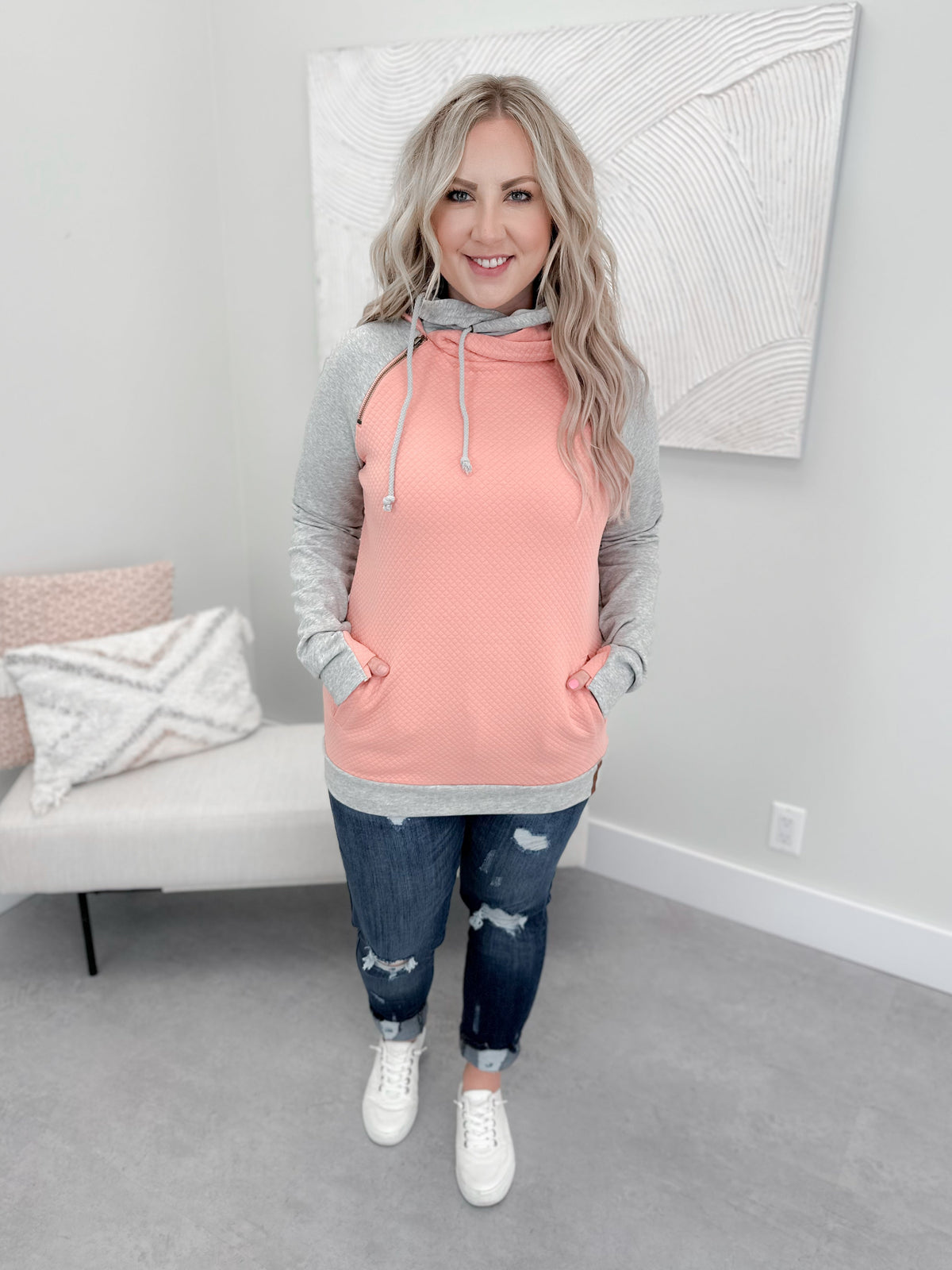 Just Peachy Doublehood Sweatshirt by Ampersand Ave - L/O Size 2XL