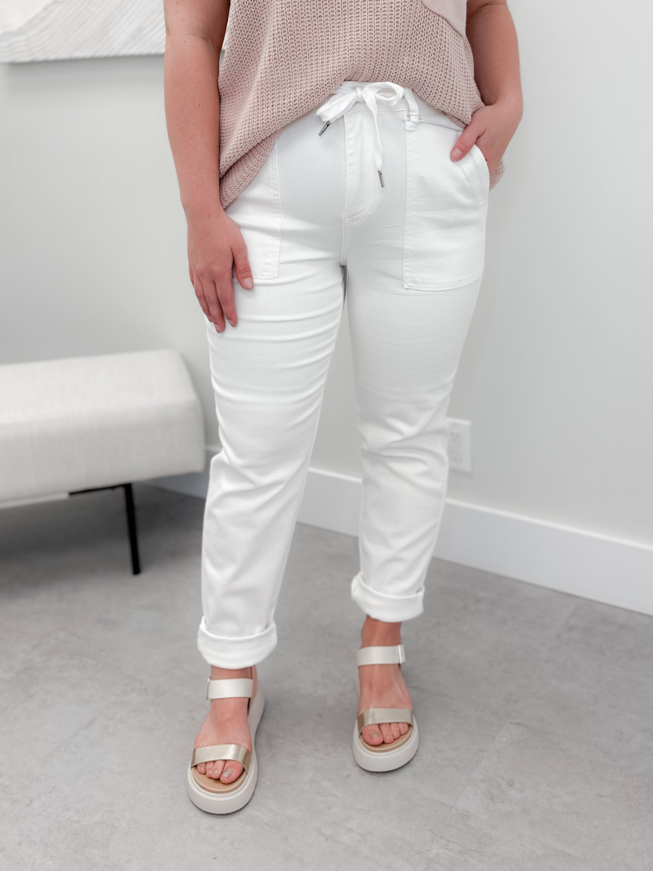 Marley Almost White Jogger Jeans by Judy Blue