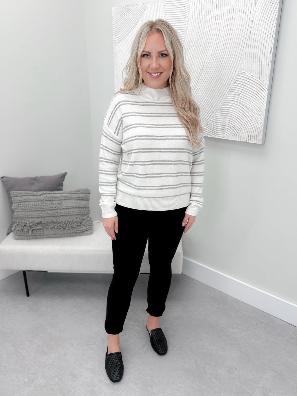 Perla Striped Sweater in Ivory