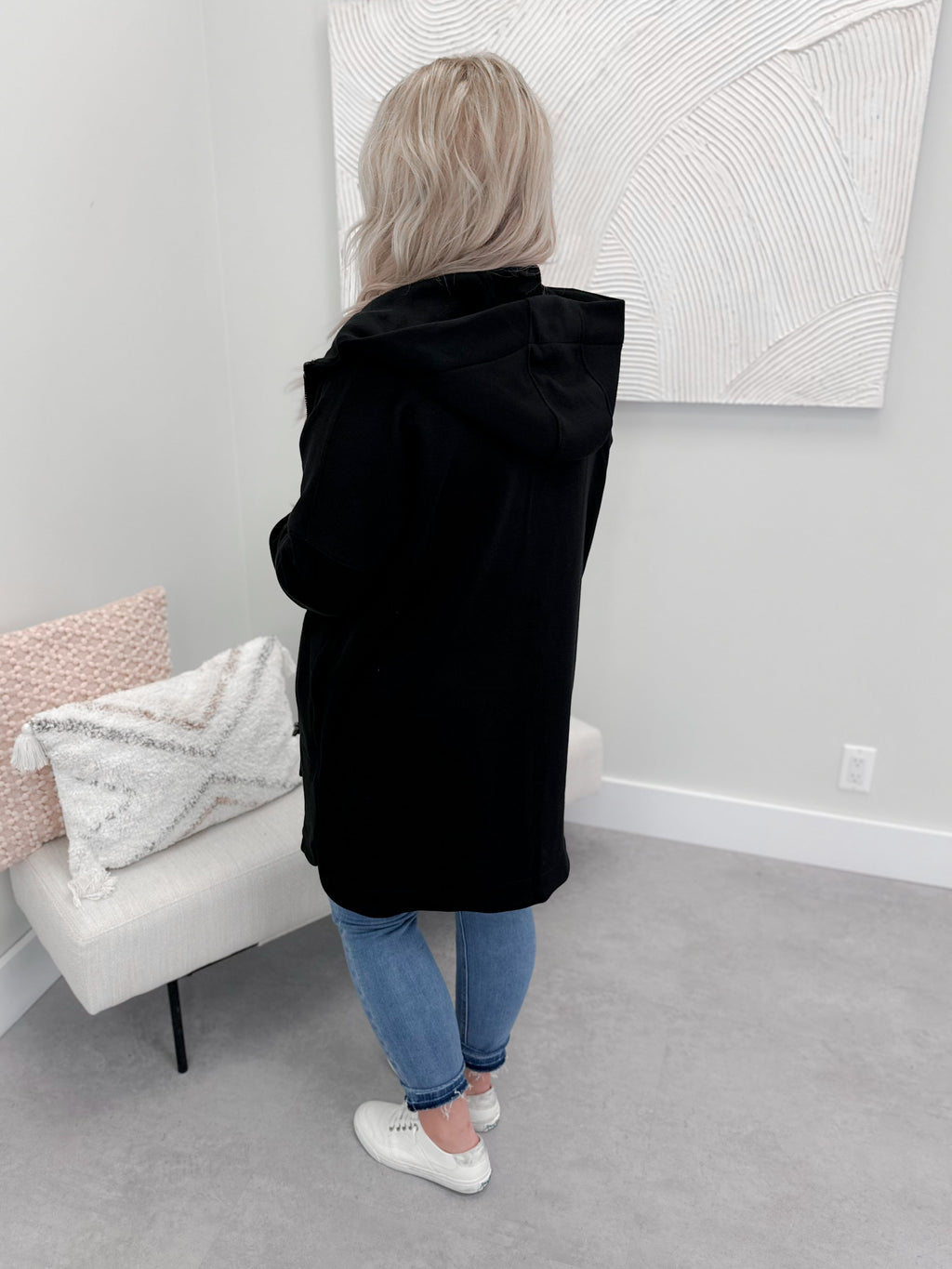 Payton Hooded Zippy Coatigan in Black