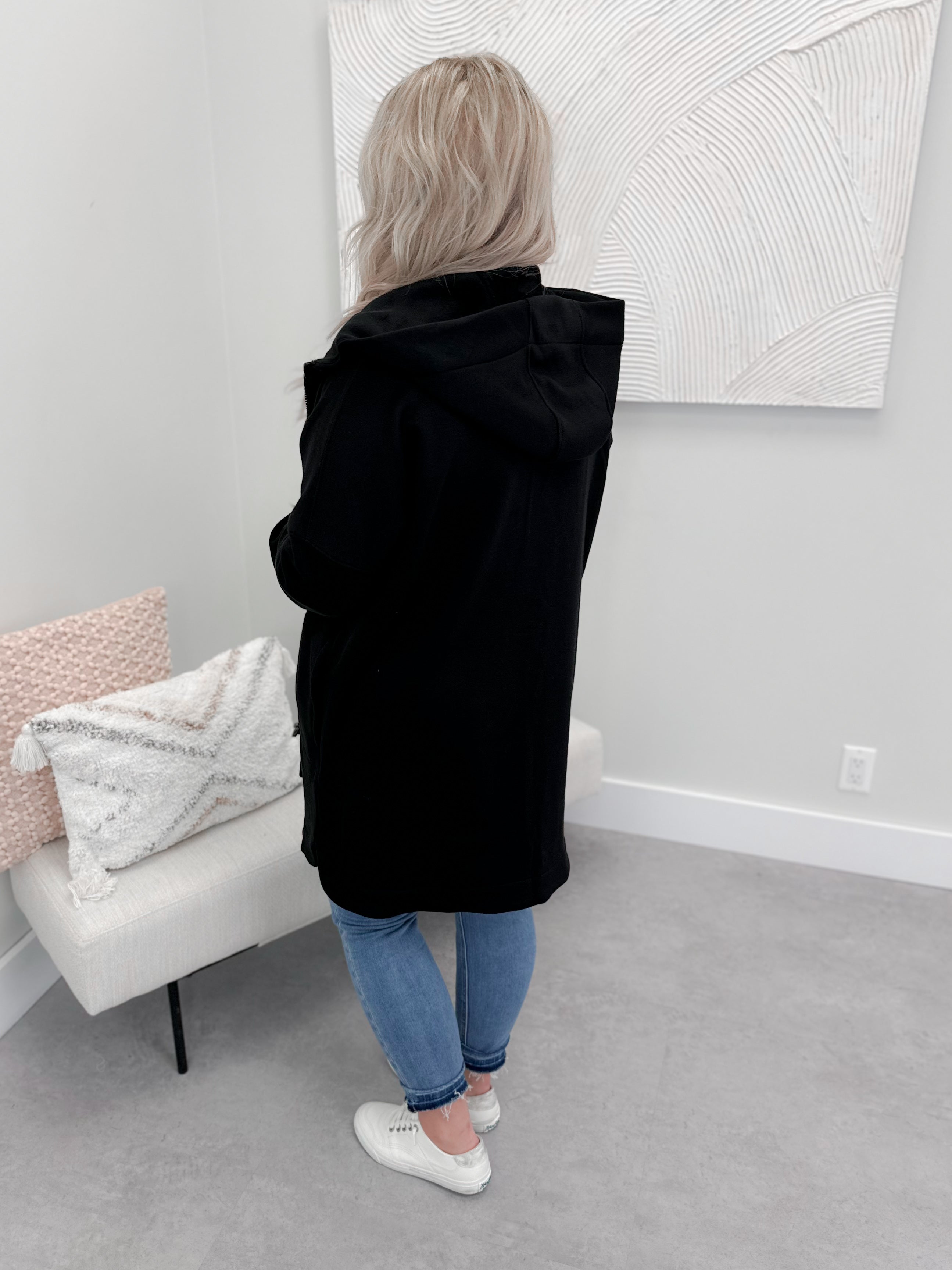 Payton Hooded Zippy Coatigan in Black