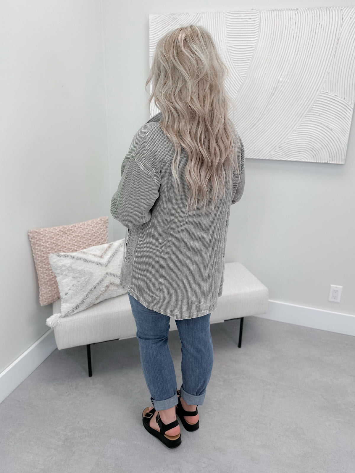 Lennon Waffle in Slate - L/O Size Small