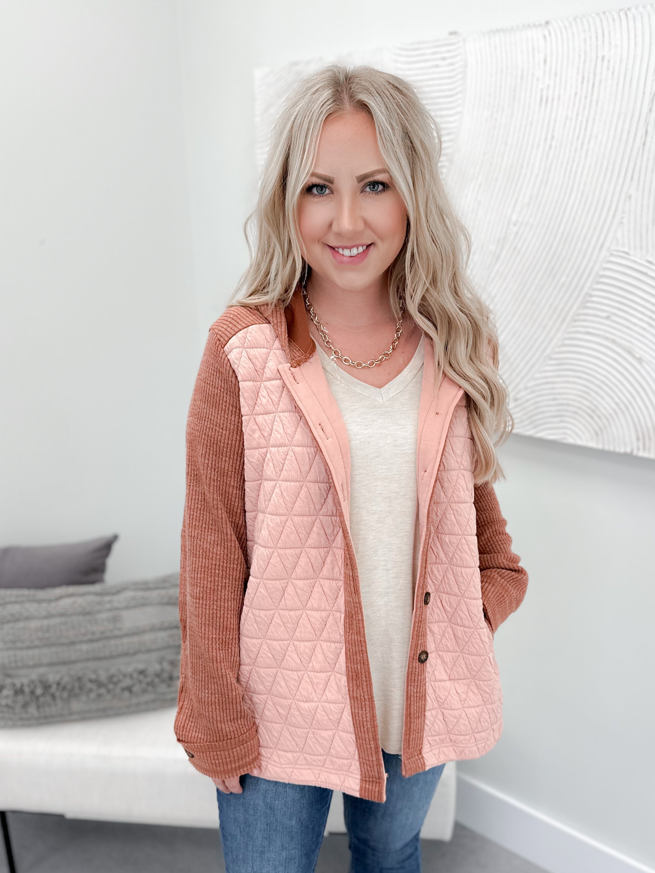 Qamara Quilted Shacket in Blush