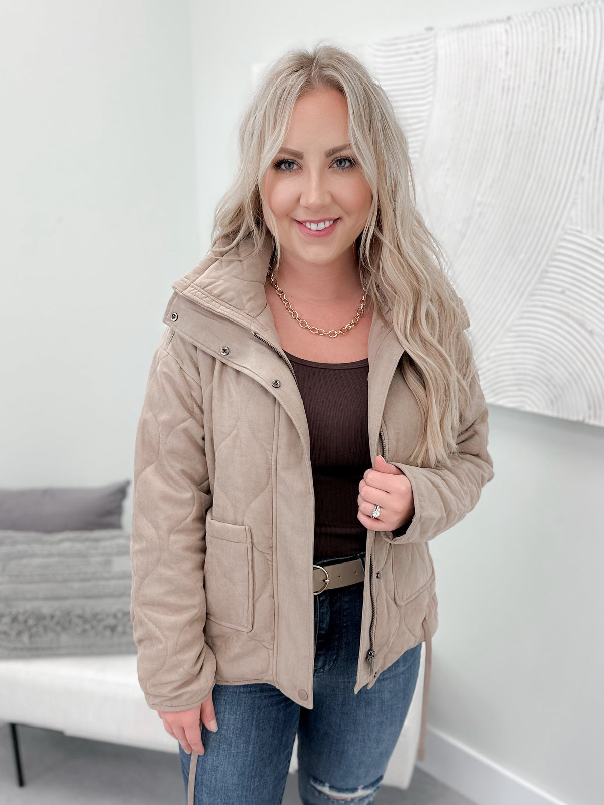 Andrea Quilted Jacket in Taupe