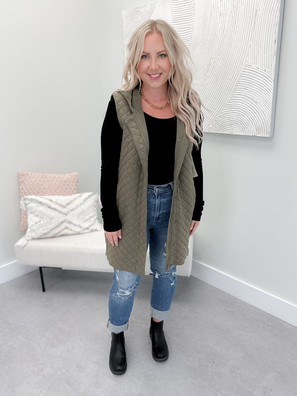 Jonnie Quilted Vest in Ivy
