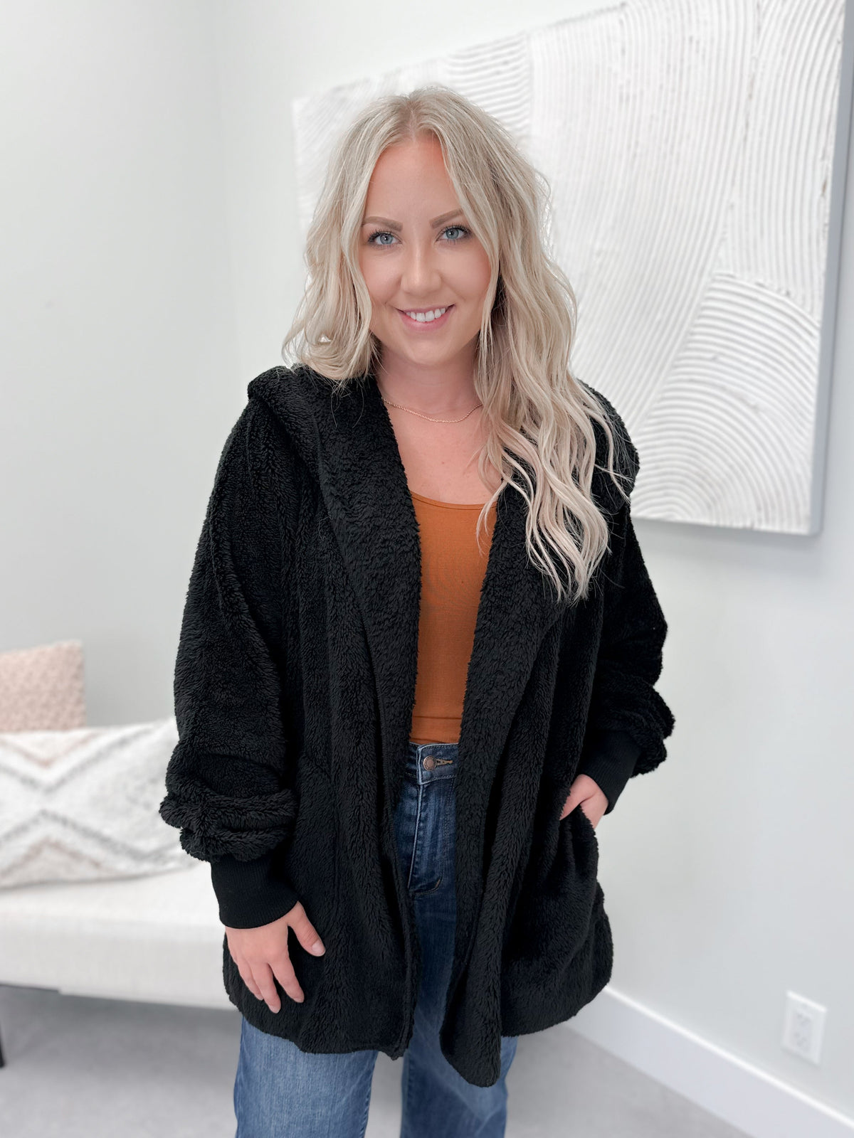 Foxy Faux Fur Jacket in Black