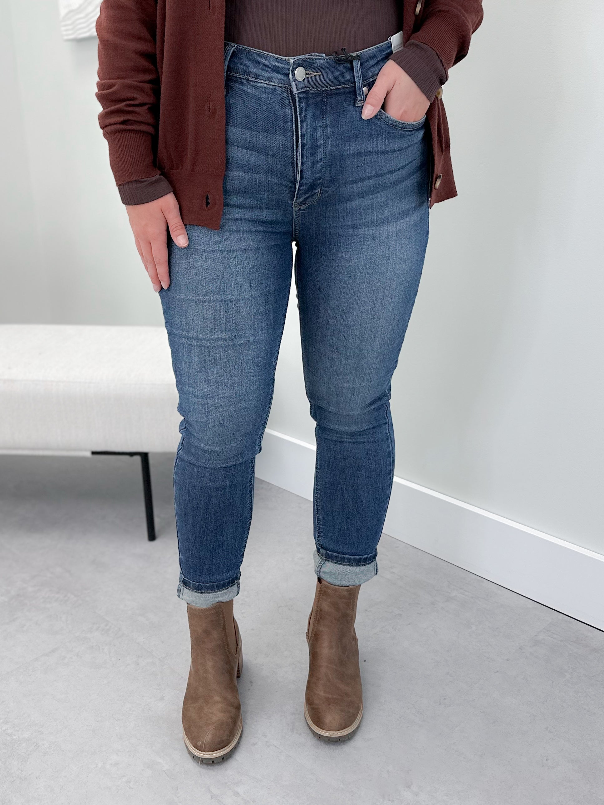 Lilian Mid-Wash Tummy Control Jeans by Judy Blue