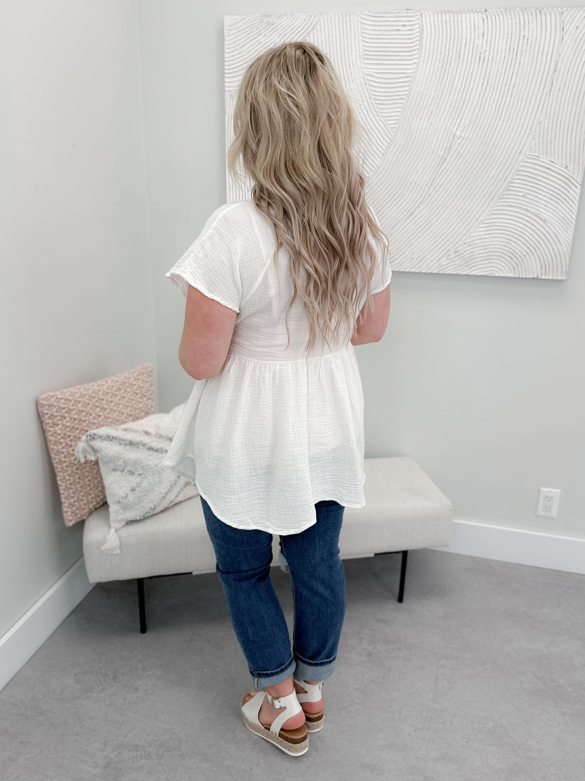 Dora Button Front Top in Coconut