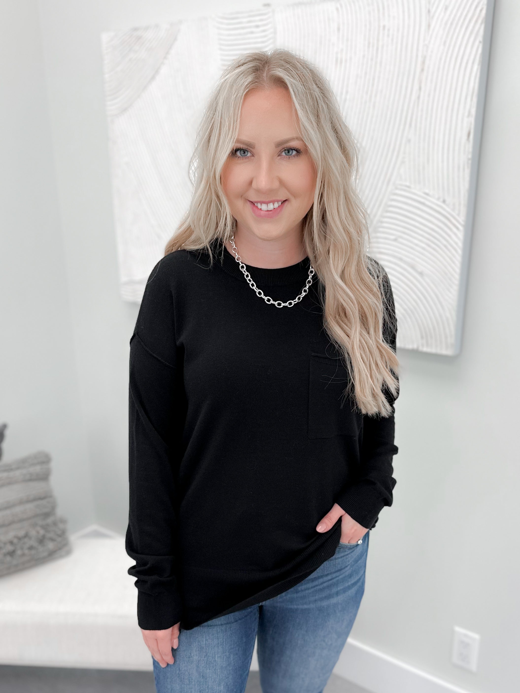 Laurence Pocket Sweater in Black