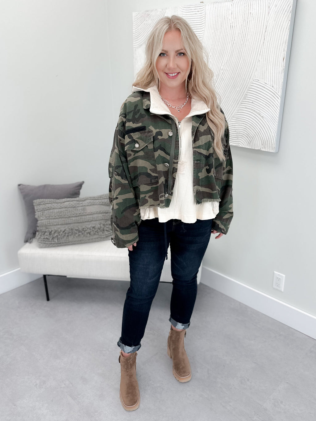 Out of Sight Denim Jacket in Olive by Pol