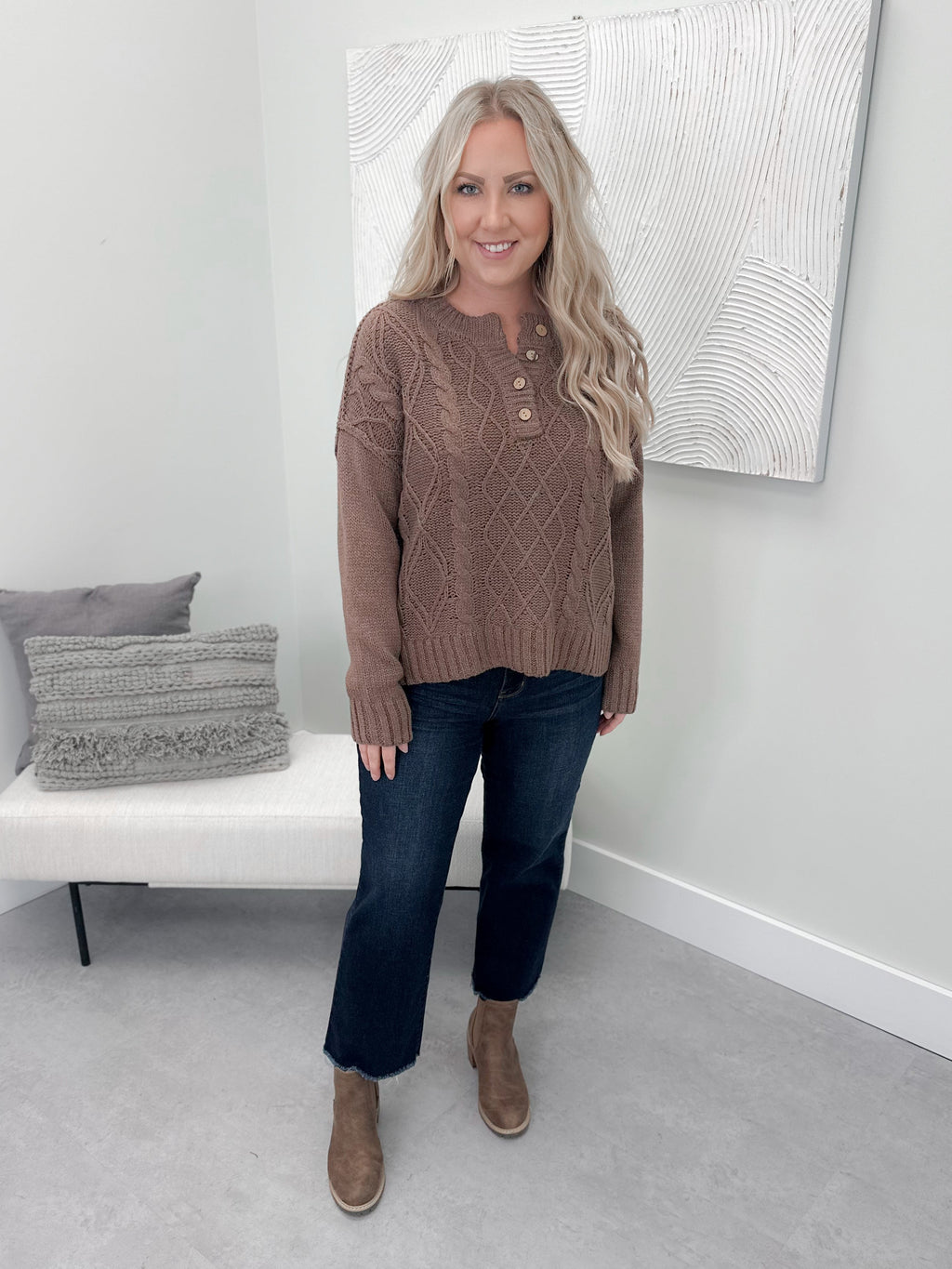 Lydia Cable Knit Sweater in Mocha