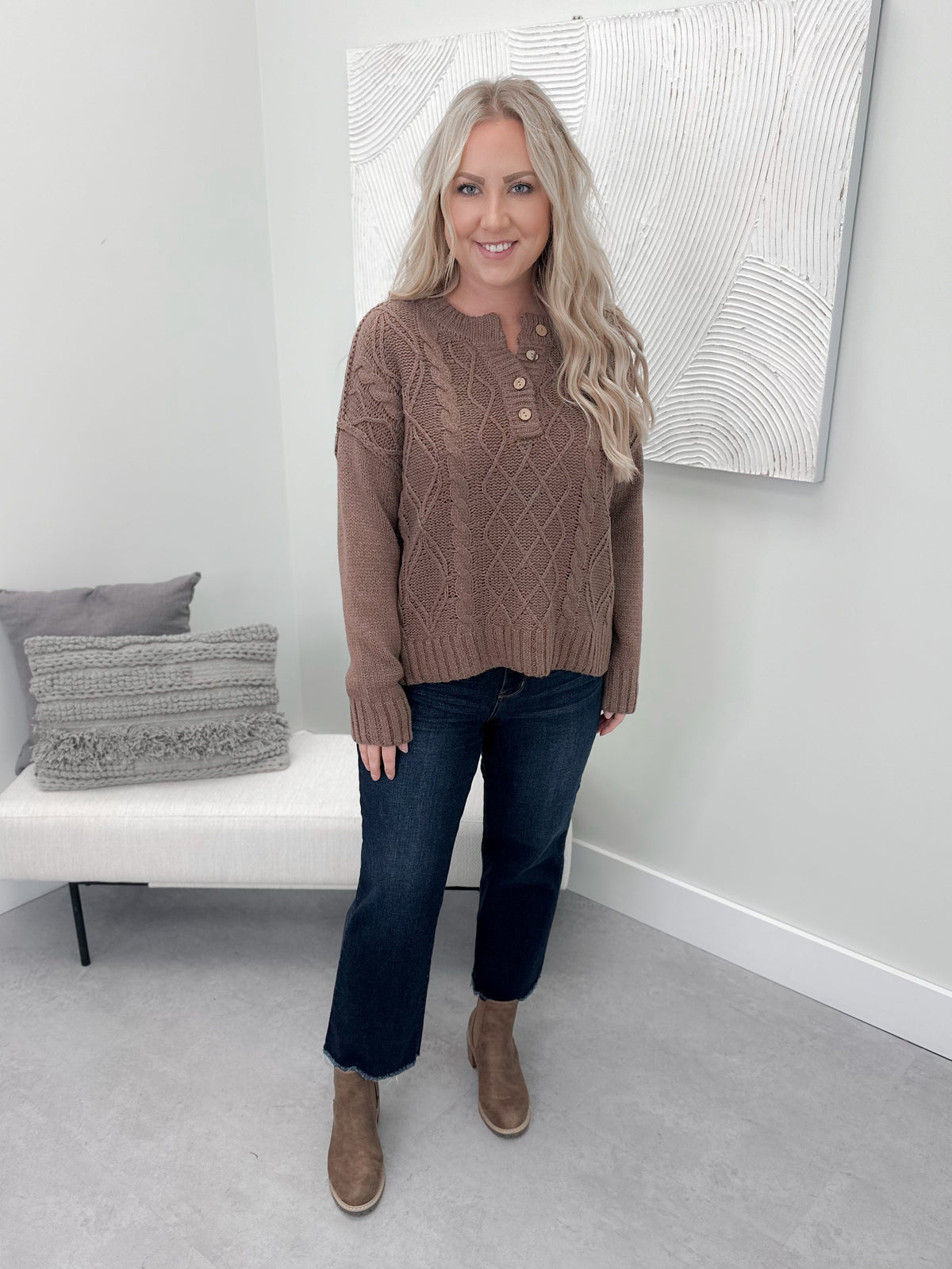 Lydia Cable Knit Sweater in Mocha