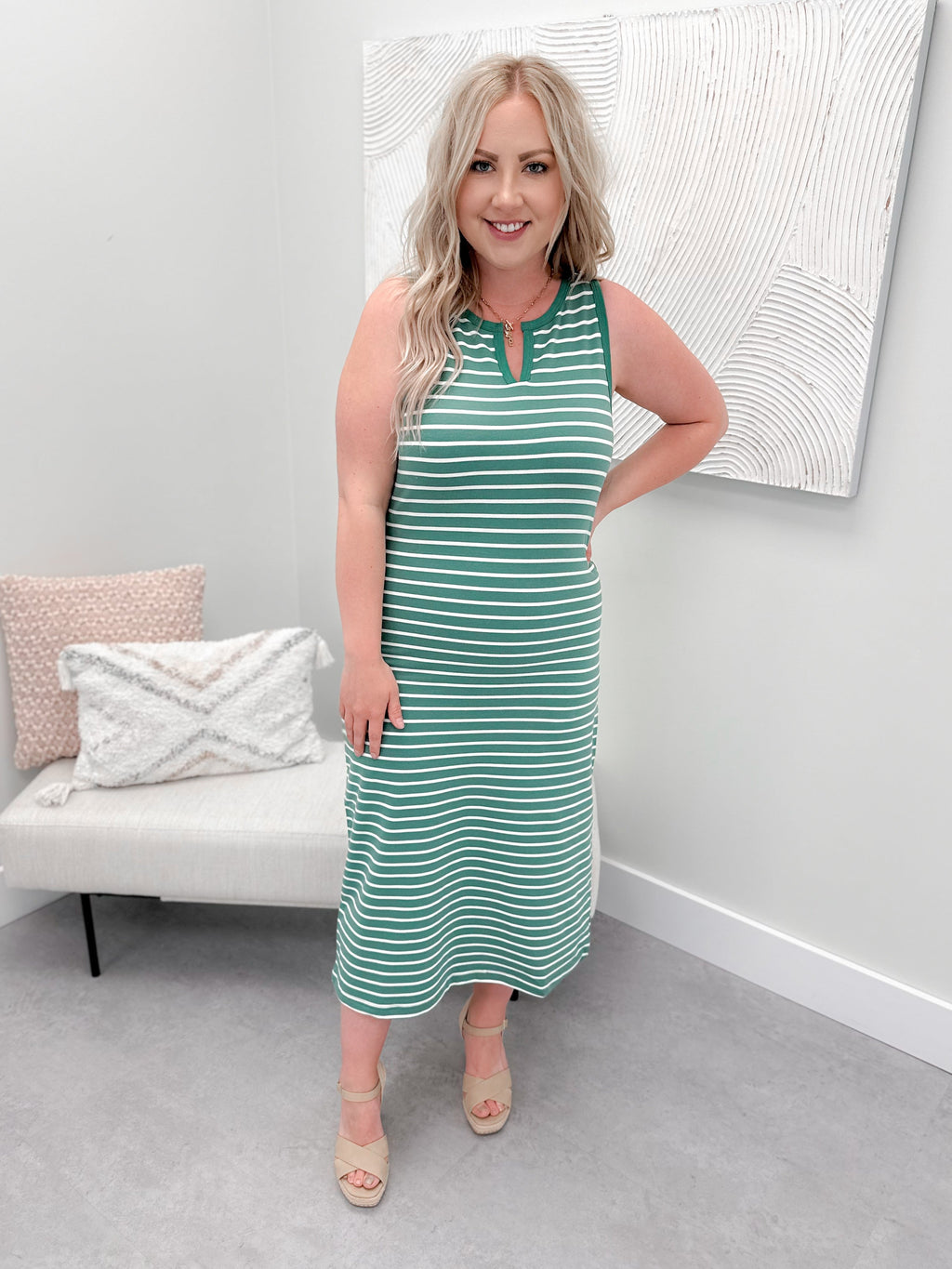 Striped Midi Dress in Sweet Mint - 3X