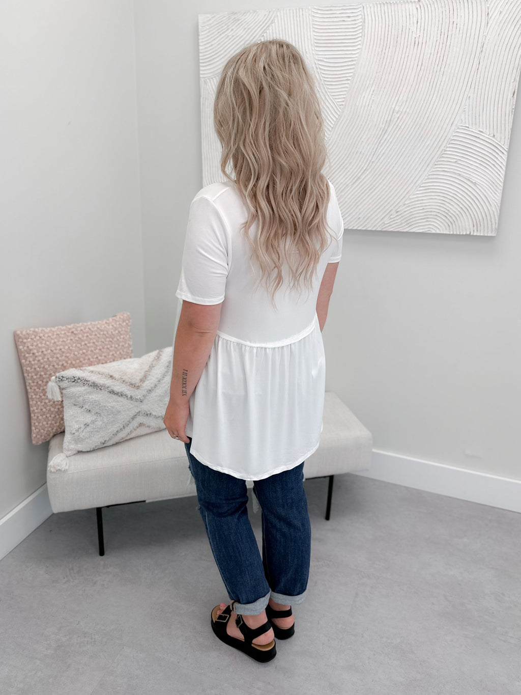Polly Peplum T-Shirt in Off White
