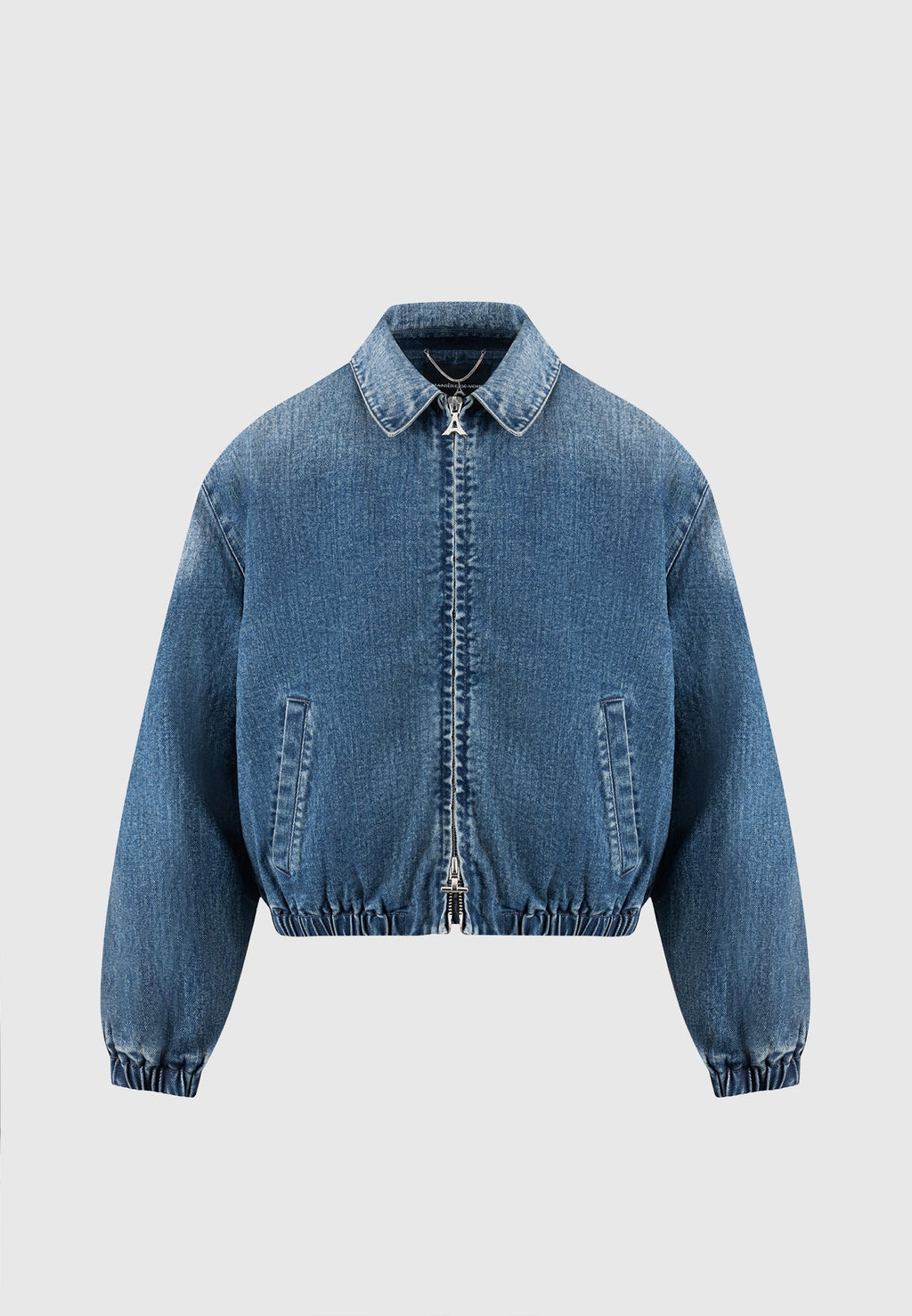 Denim Padded Cropped Bomber Jacket - Mid Blue