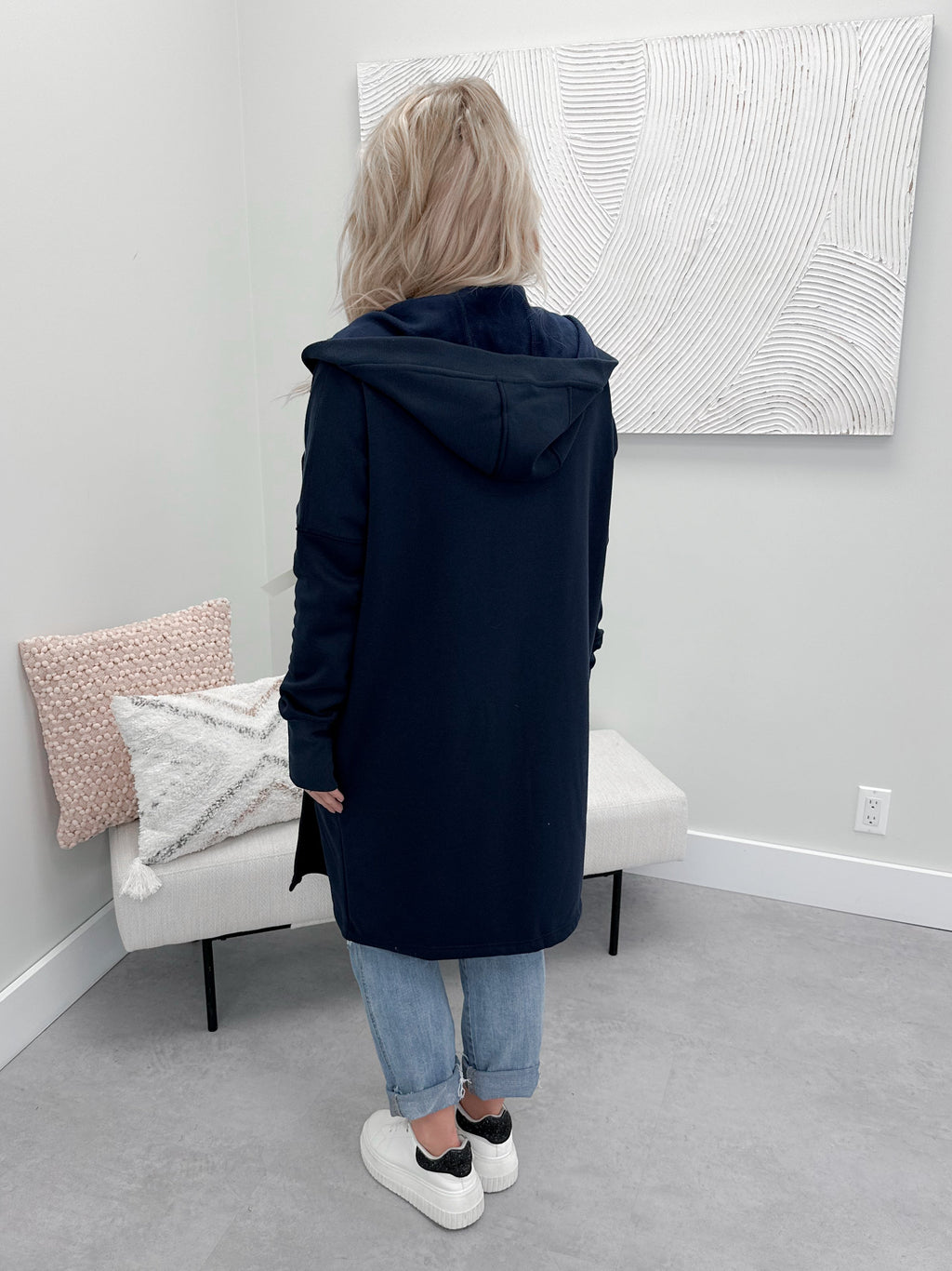 Cozy Hooded Cardigan in Navy