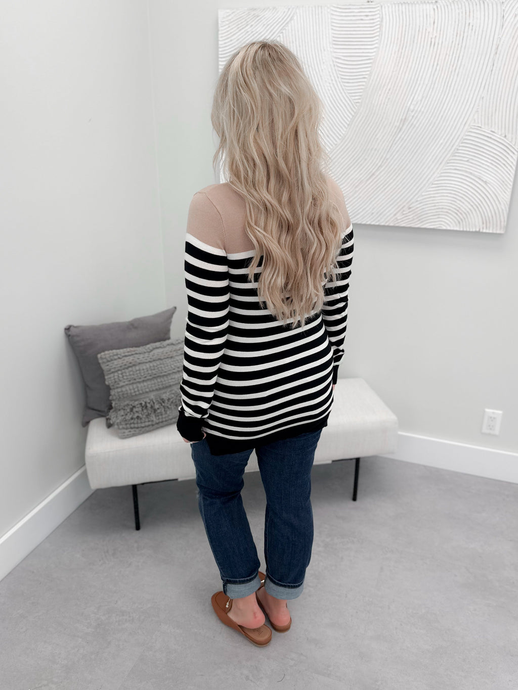 Leopard Collar & Stripes Graham Sweater by Ampersand Ave