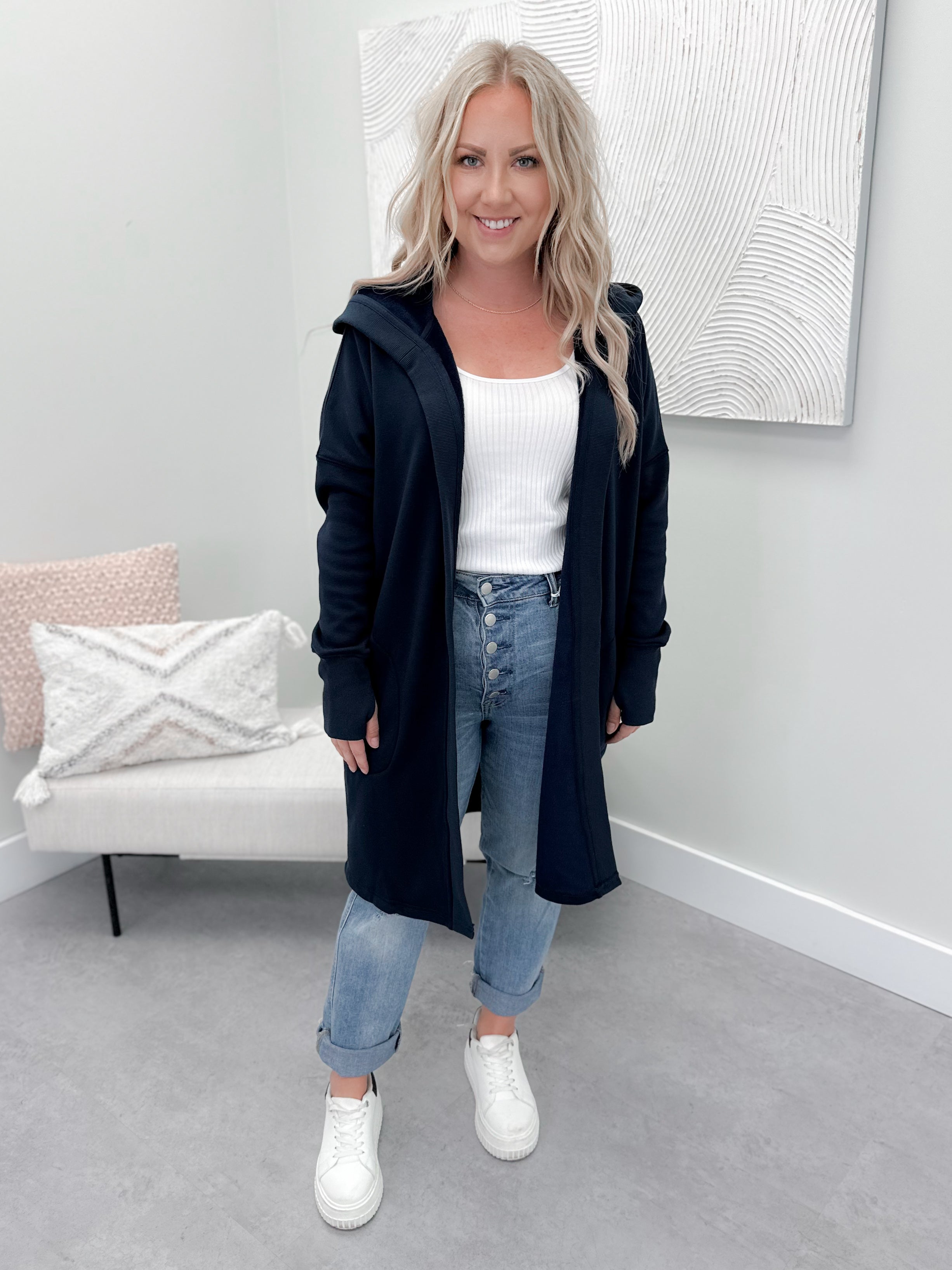Cozy Hooded Cardigan in Navy