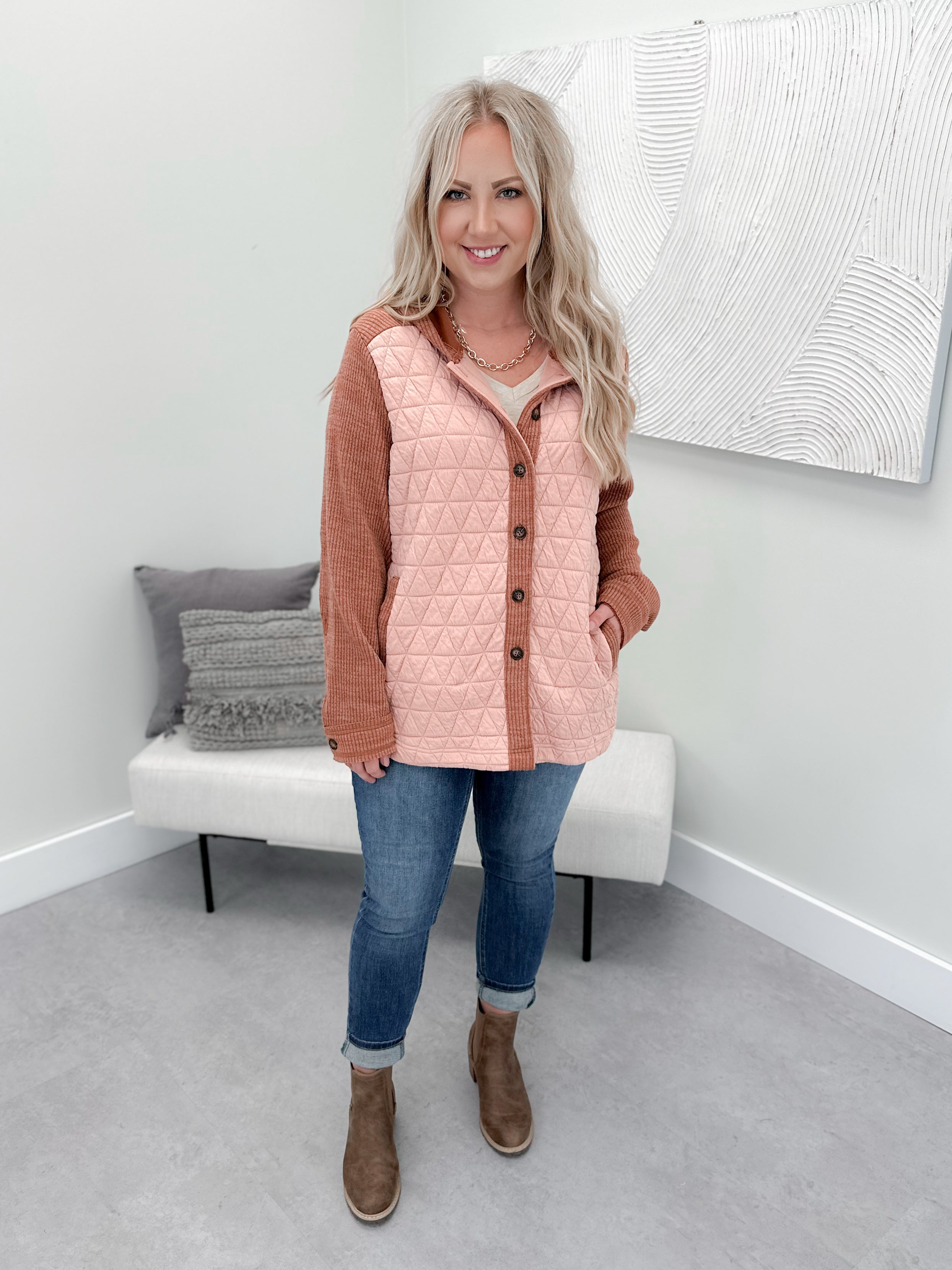 Qamara Quilted Shacket in Blush