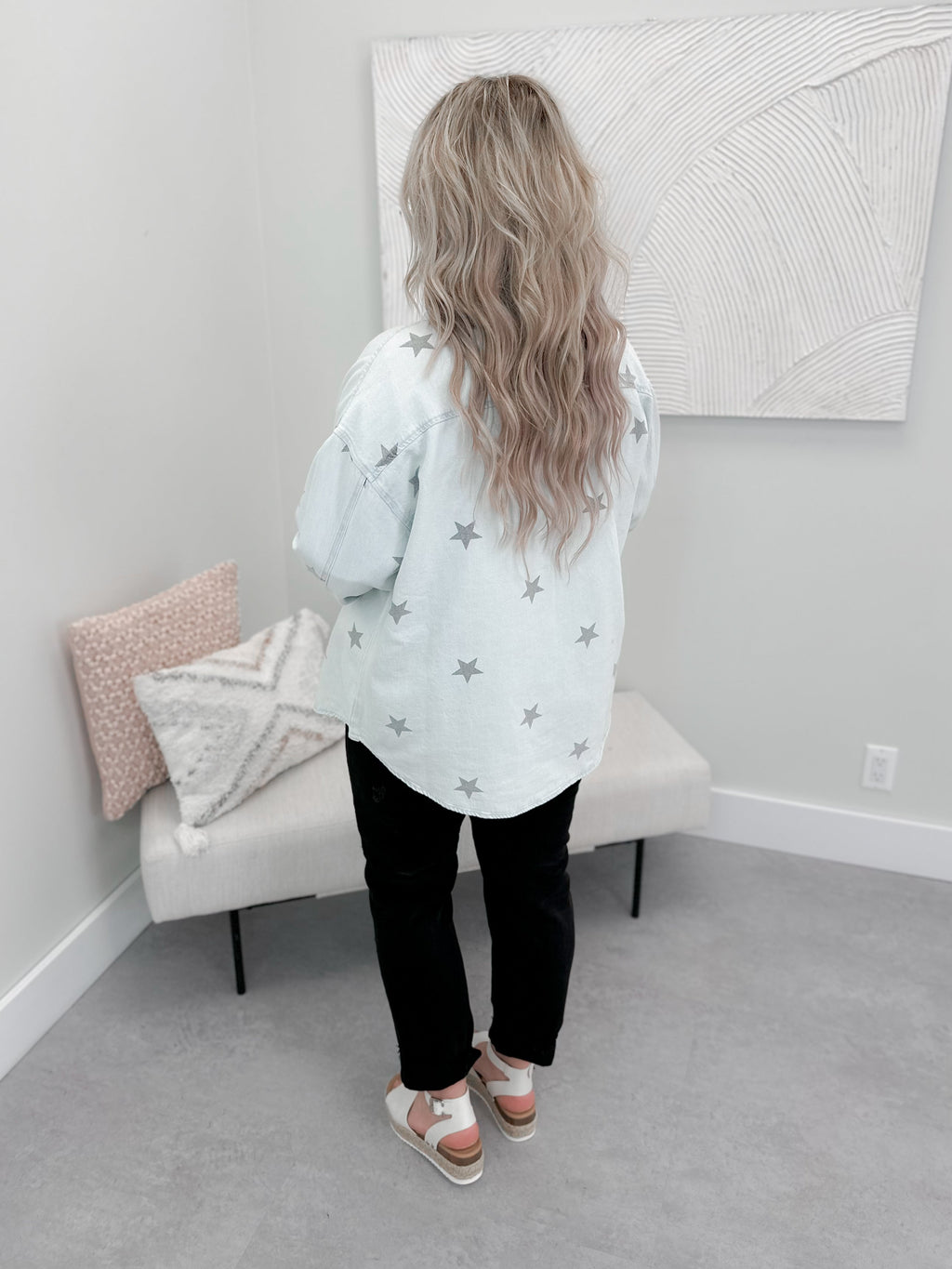 Rocket Star Jean Shacket in Ice Blue