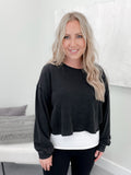 Skylar Cropped Pullover in Washed Black