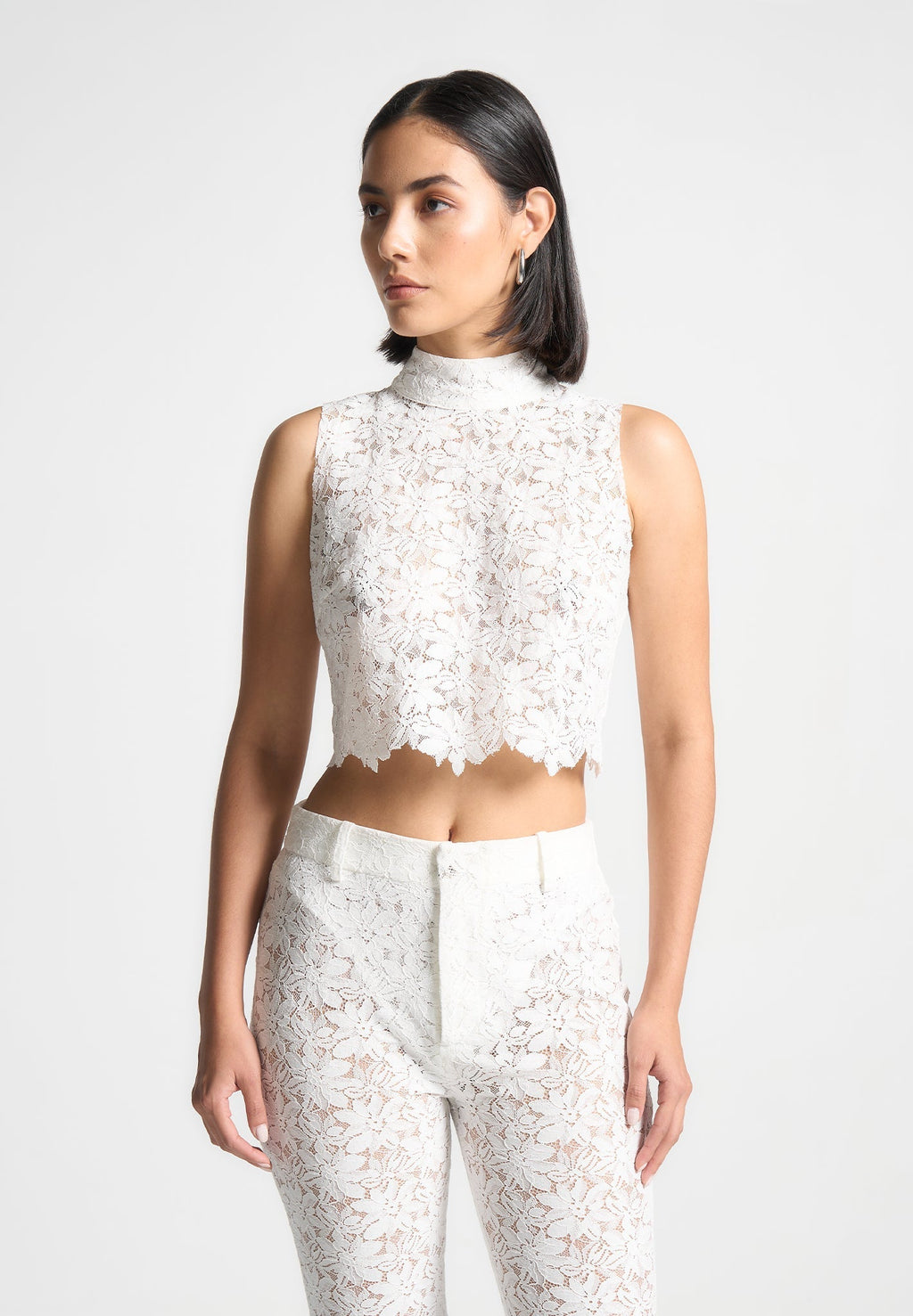 Lace Open Back Top - White