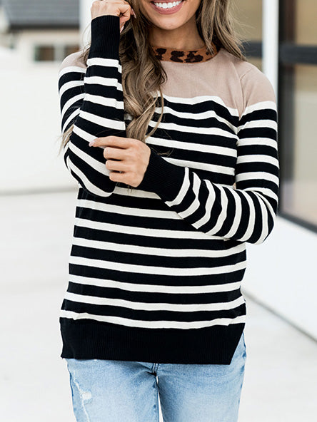 Leopard Collar & Stripes Graham Sweater by Ampersand Ave
