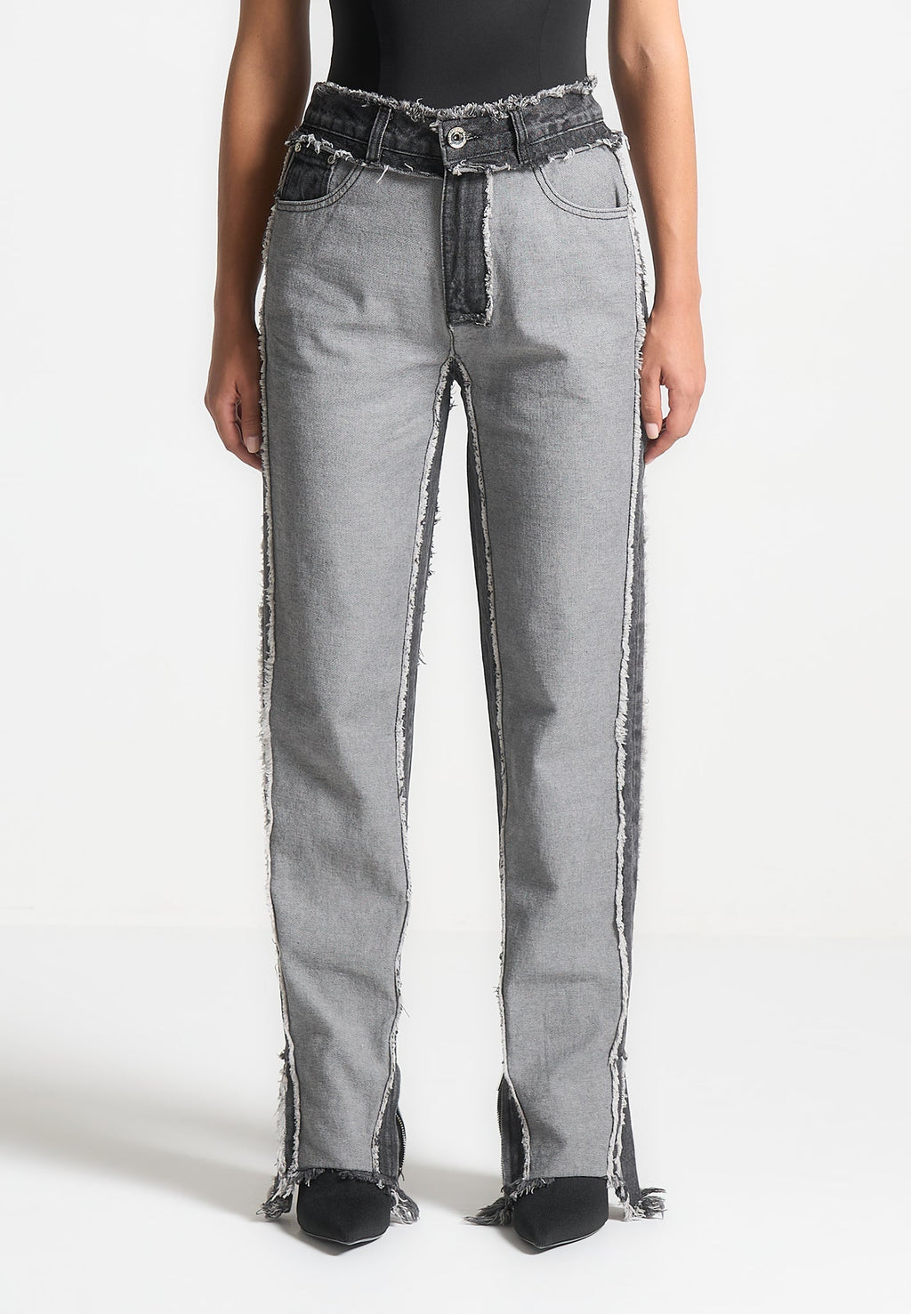 Distressed Mom Jeans - Washed Black