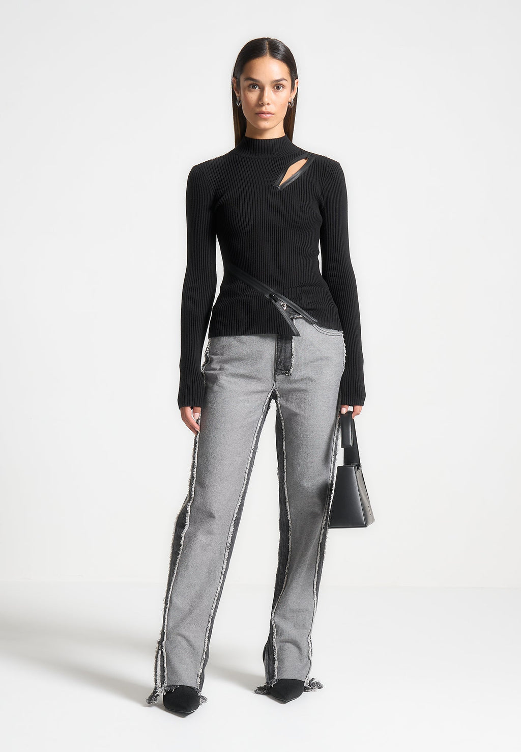 Distressed Mom Jeans - Washed Black