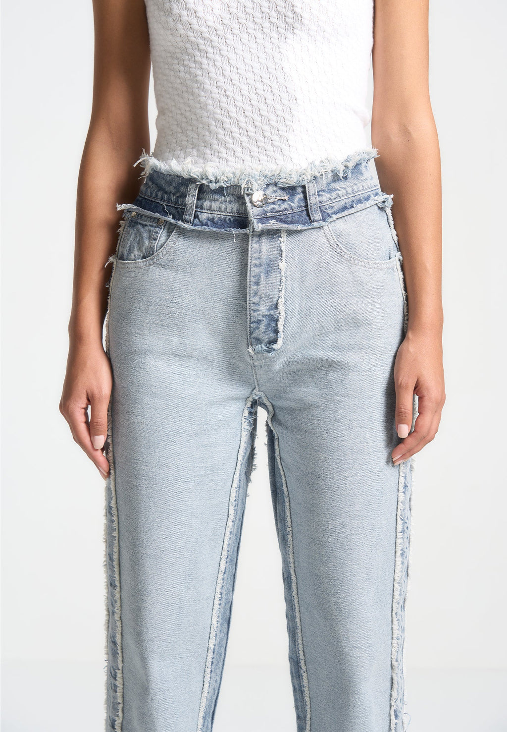 Distressed Mom Jeans - Mid Blue