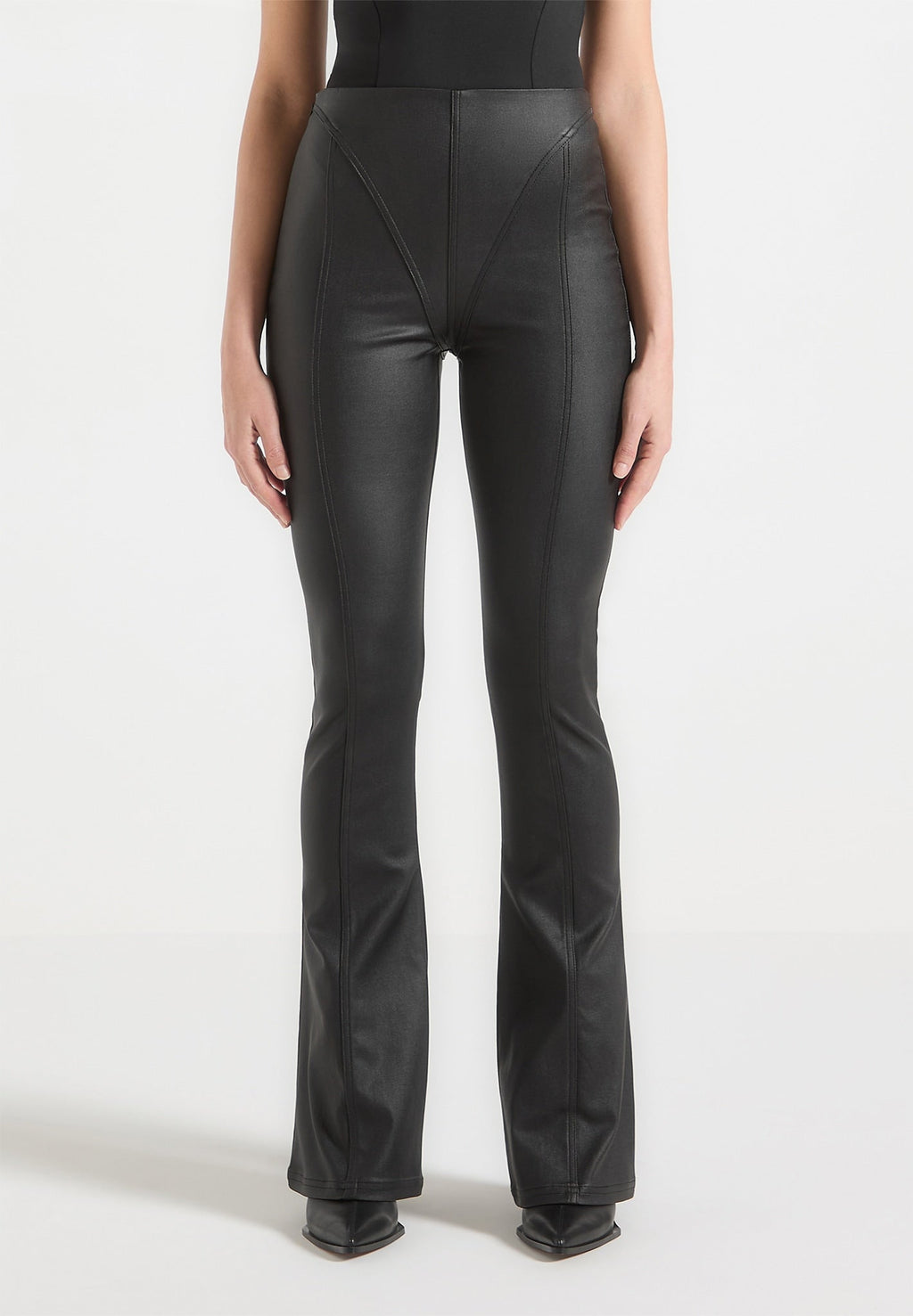 Wax Effect Fit and Flare Leggings - Black