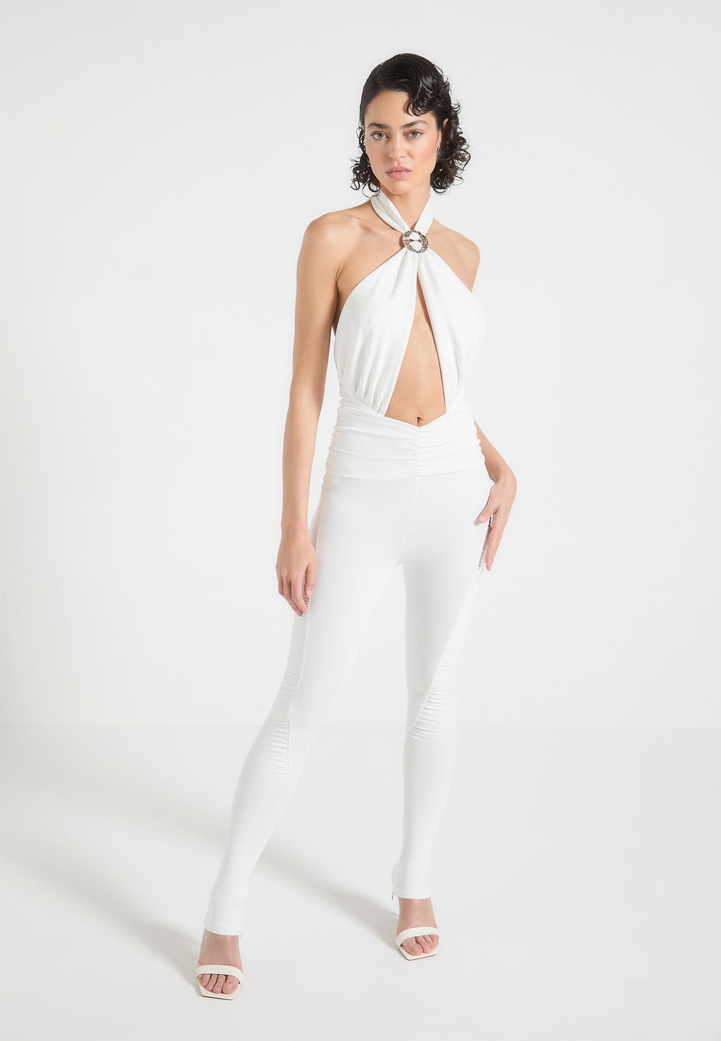 Twist Halterneck Ruched Jumpsuit - Off White