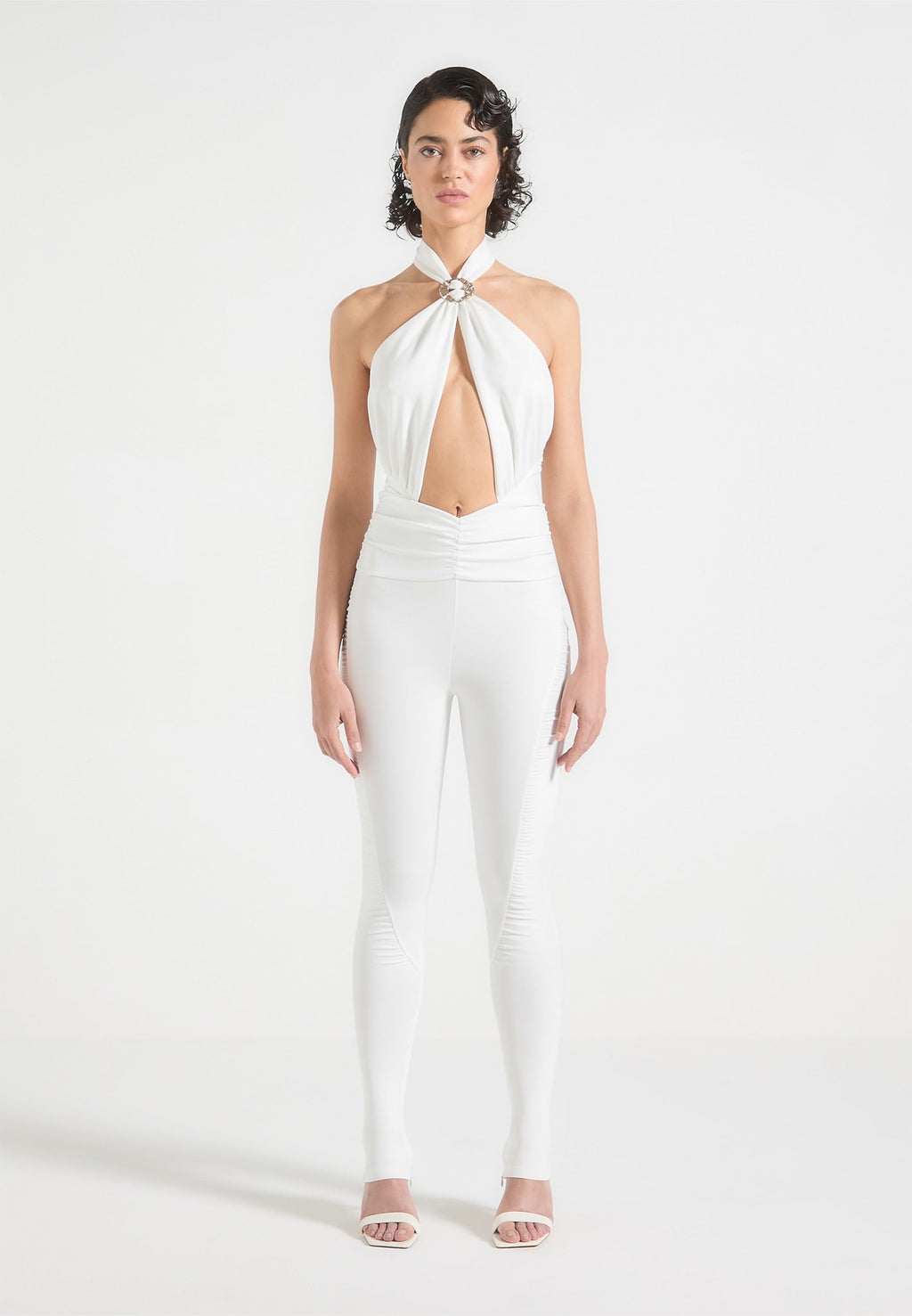 Twist Halterneck Ruched Jumpsuit - Off White