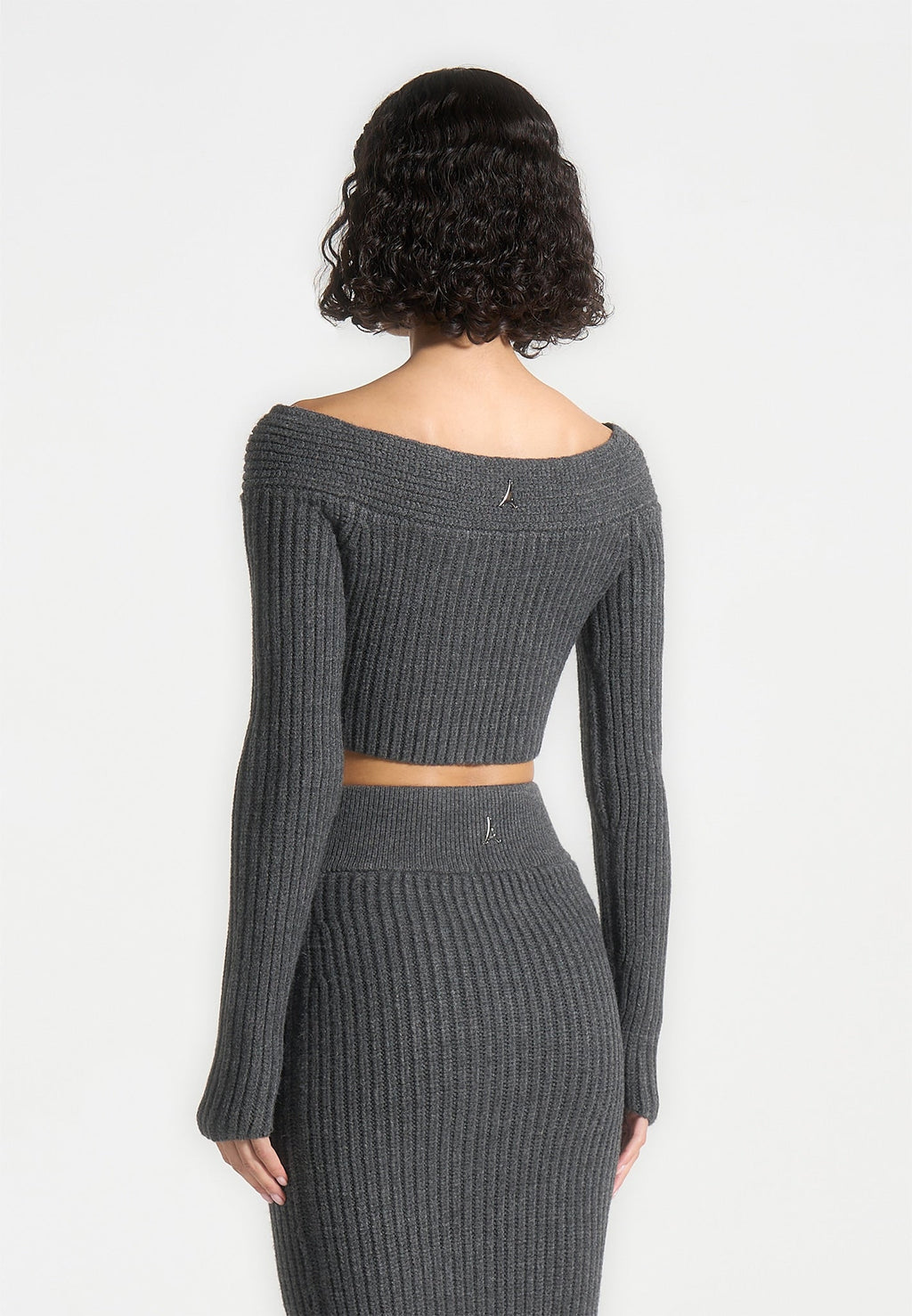 Off Shoulder Knit Crop Top - Grey Marl