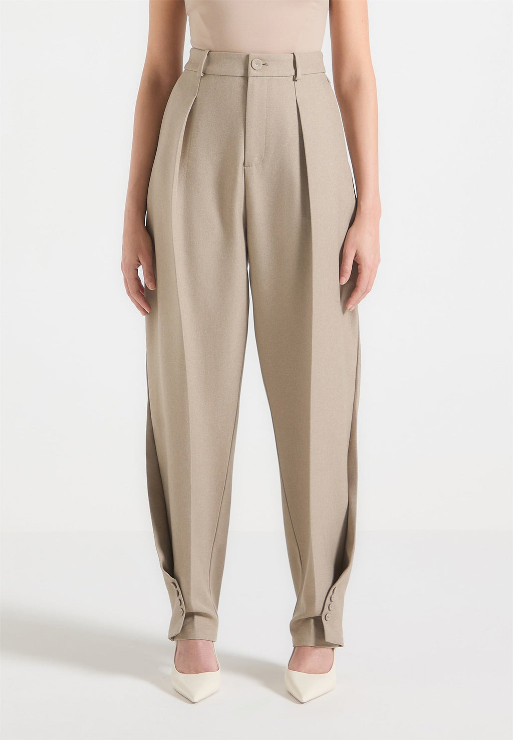 Twist Leg Tailored Trousers - Taupe