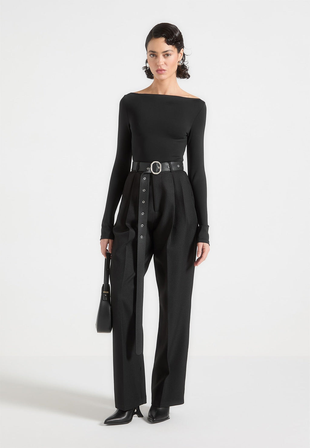 Tailored Trousers with Oversized Belt and Ankle Ties - Black