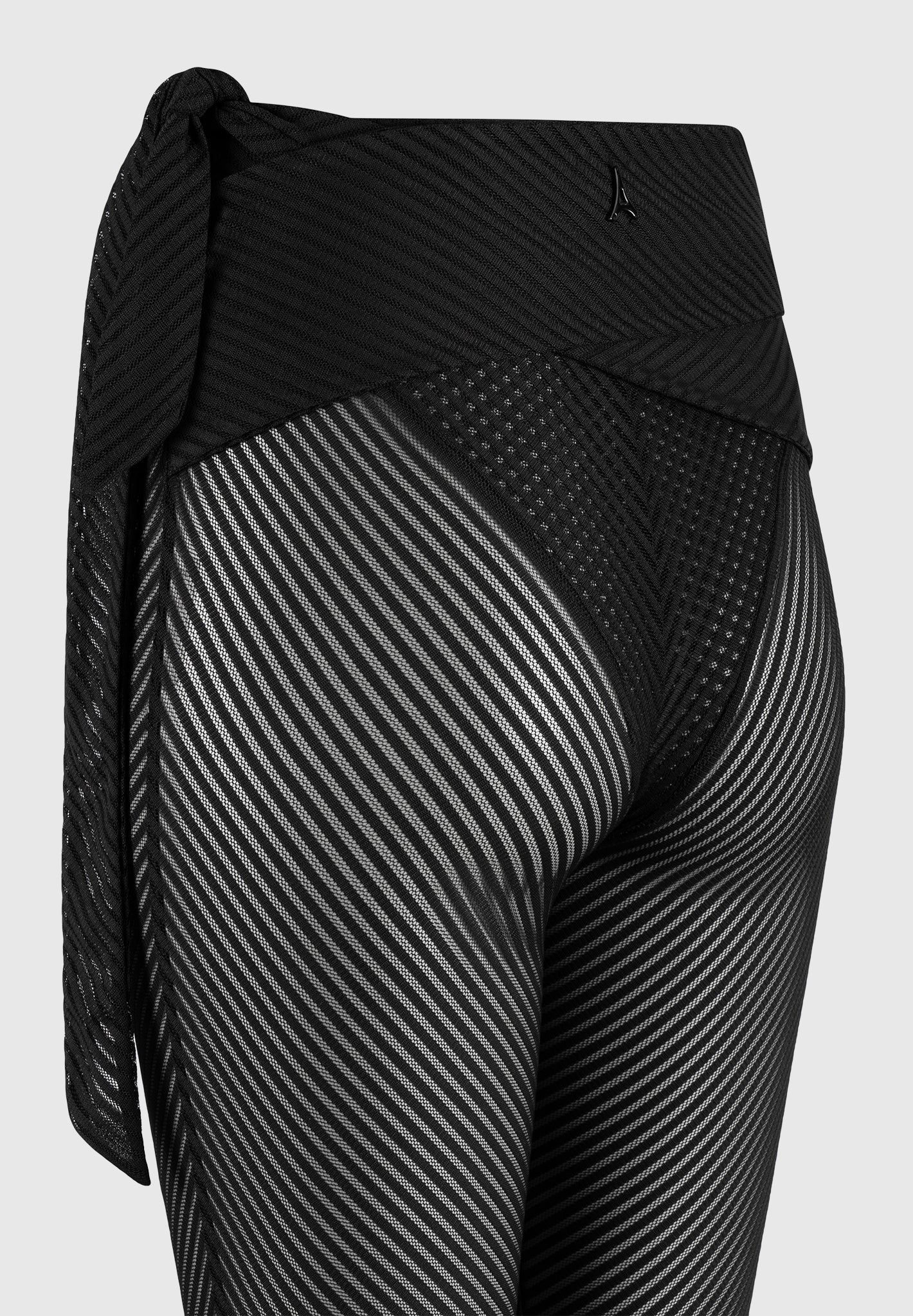 Ribbed Sheer Leggings with Tie - Black