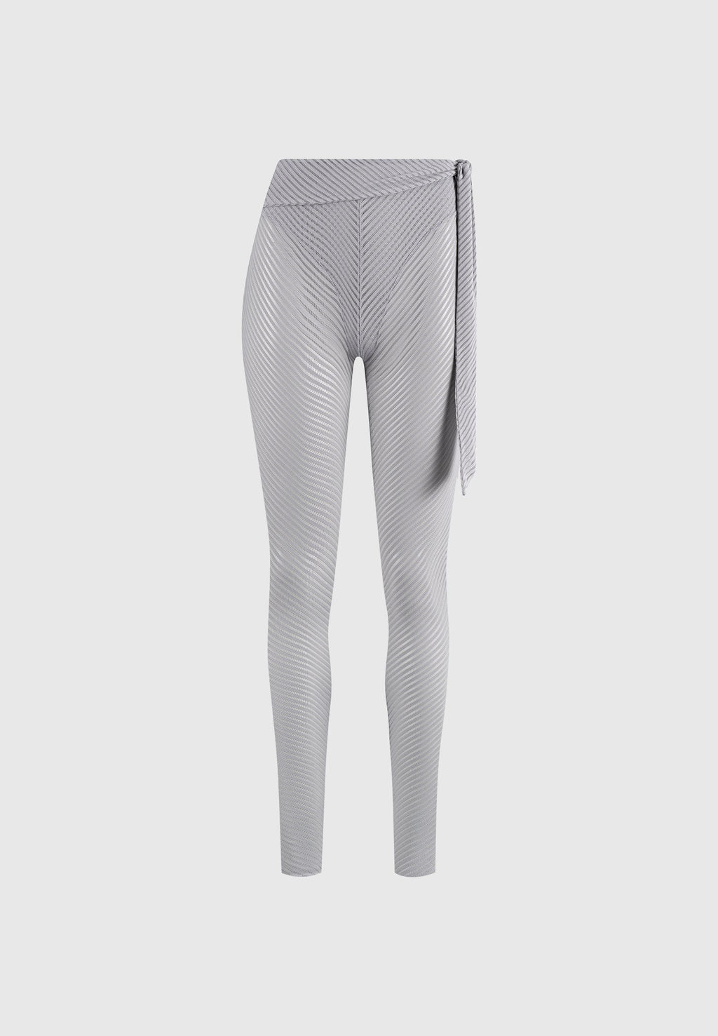 Ribbed Sheer Leggings with Tie - Grey