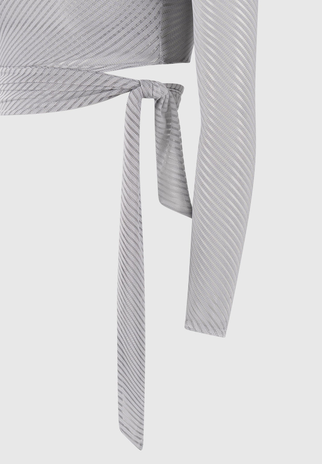 Ribbed Sheer Top with Tie - Grey
