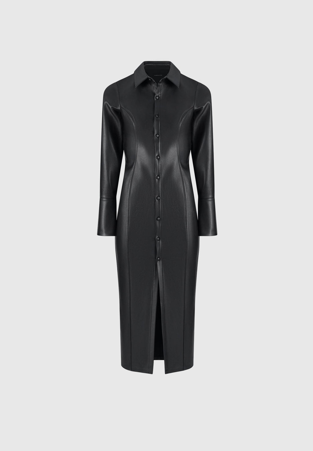 Leather Midaxi Shirt Dress - Black