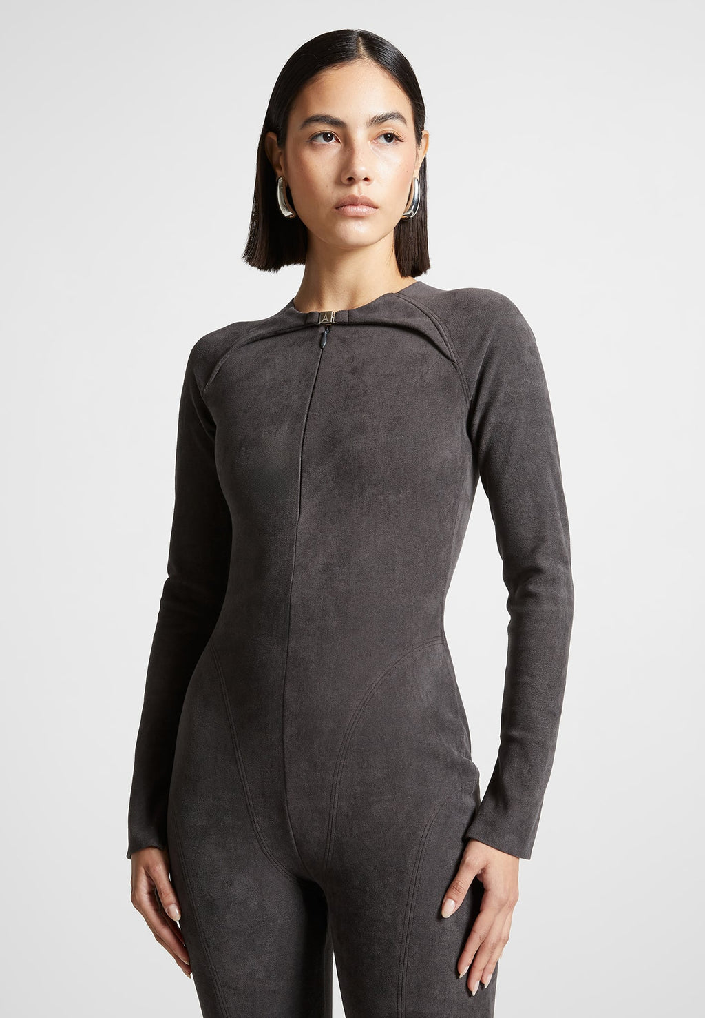 Vegan Suede Jumpsuit - Dark Grey