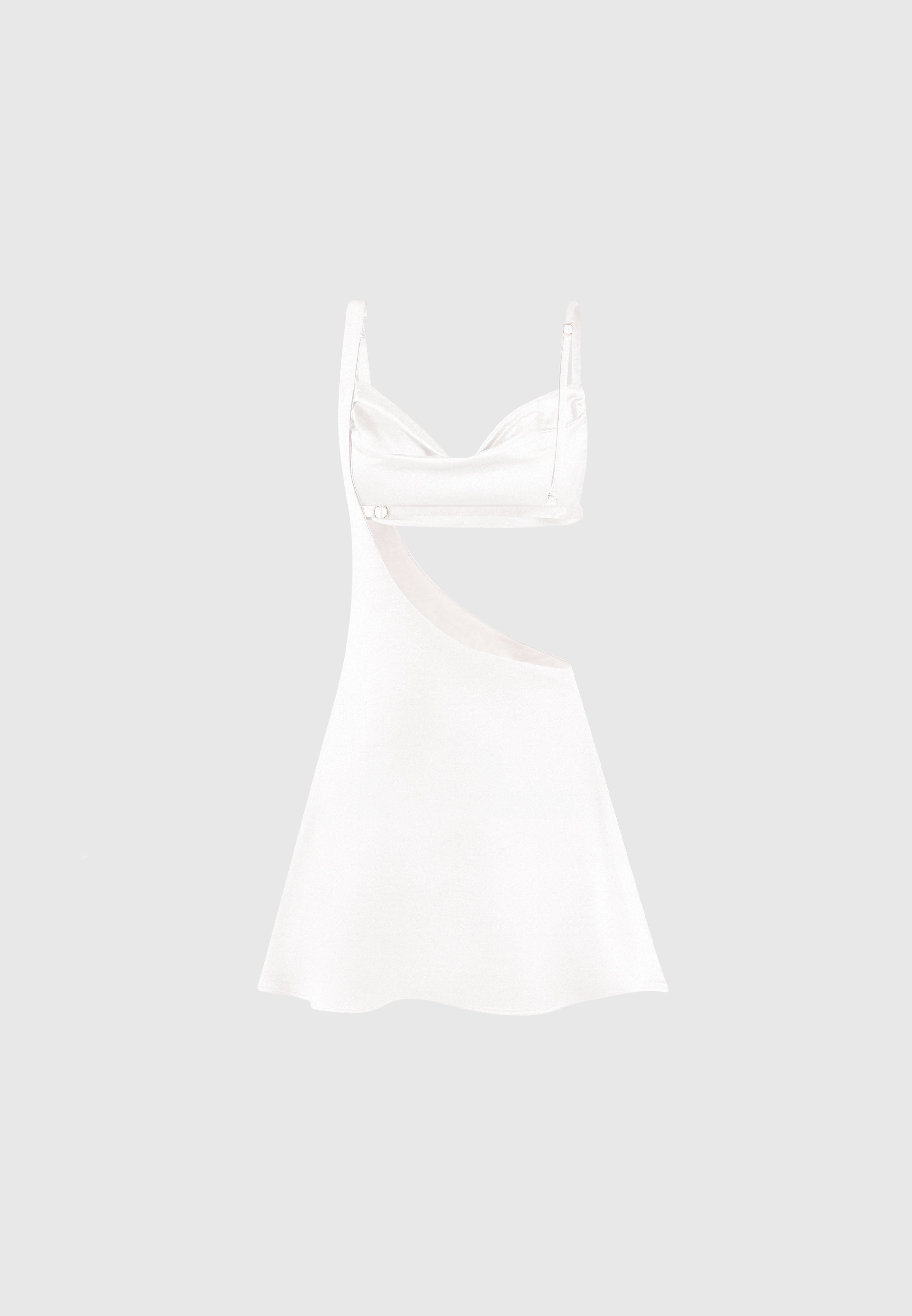 Satin Bralette Fluted Mini Dress - Pearl