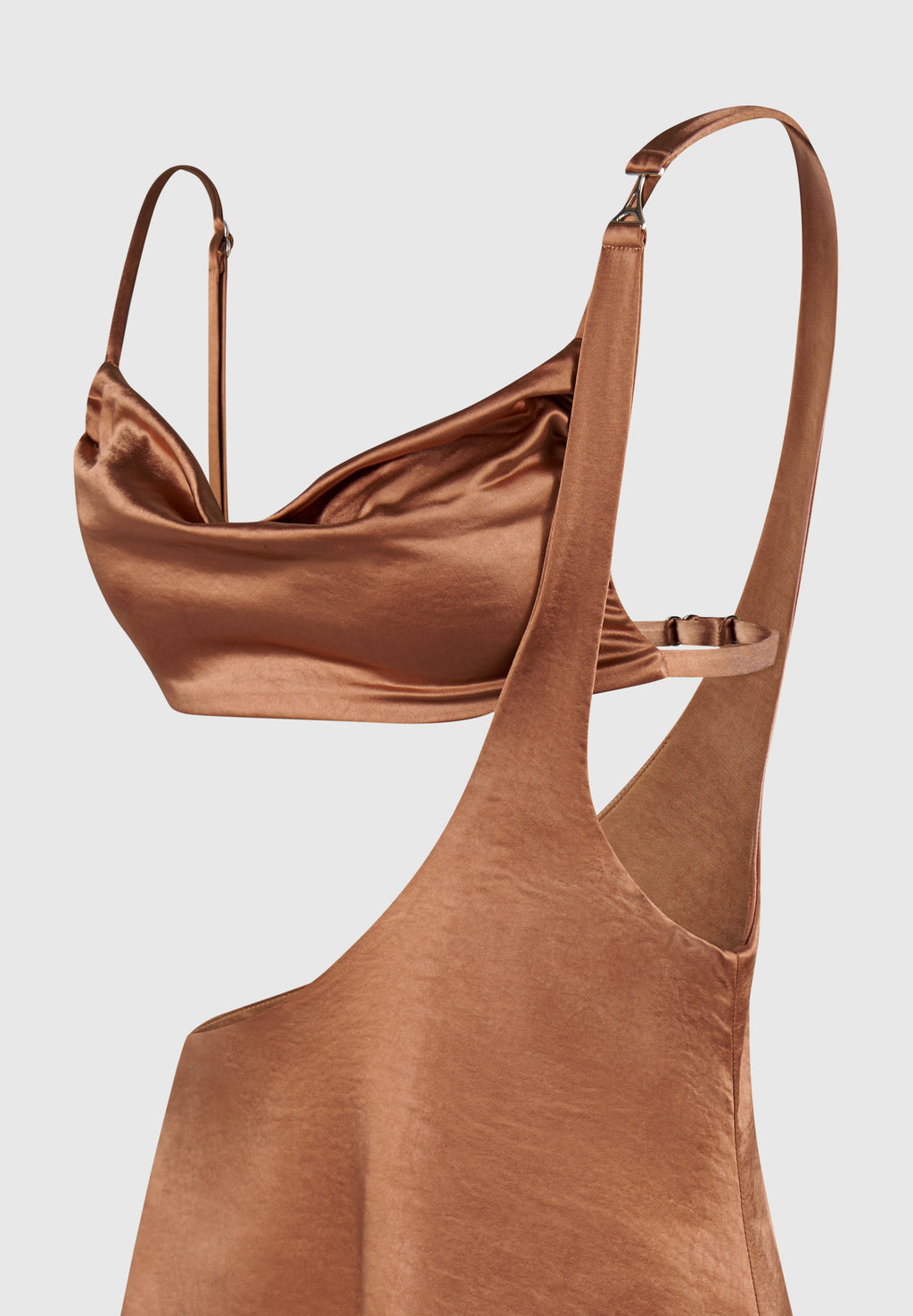 Satin Bralette Fluted Mini Dress - Bronze