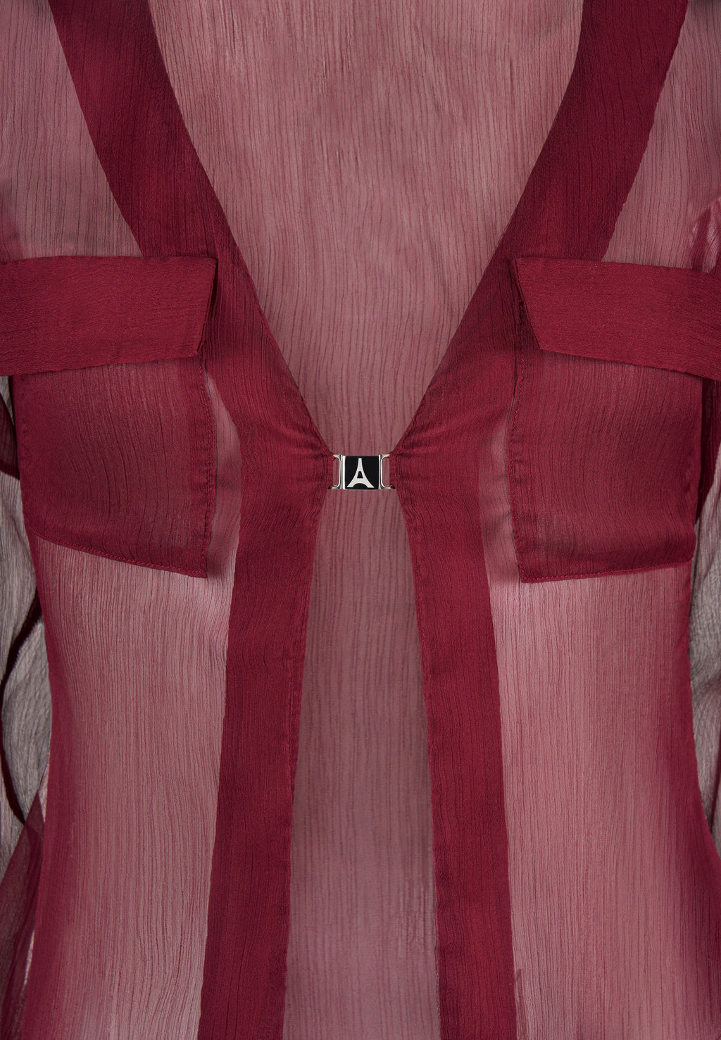 Sheer Shirt with Clasp - Wine Red