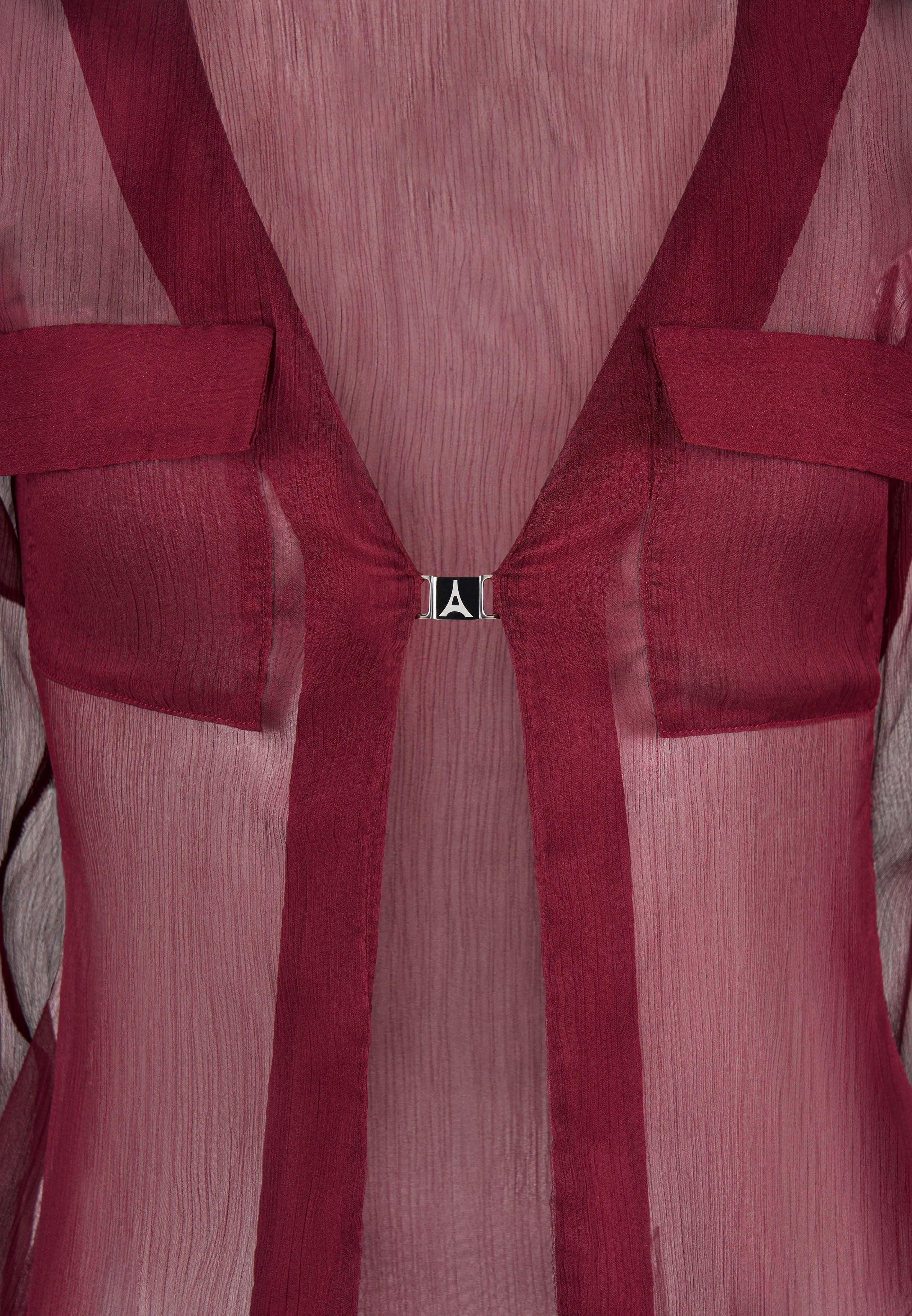 Sheer Shirt with Clasp - Wine Red