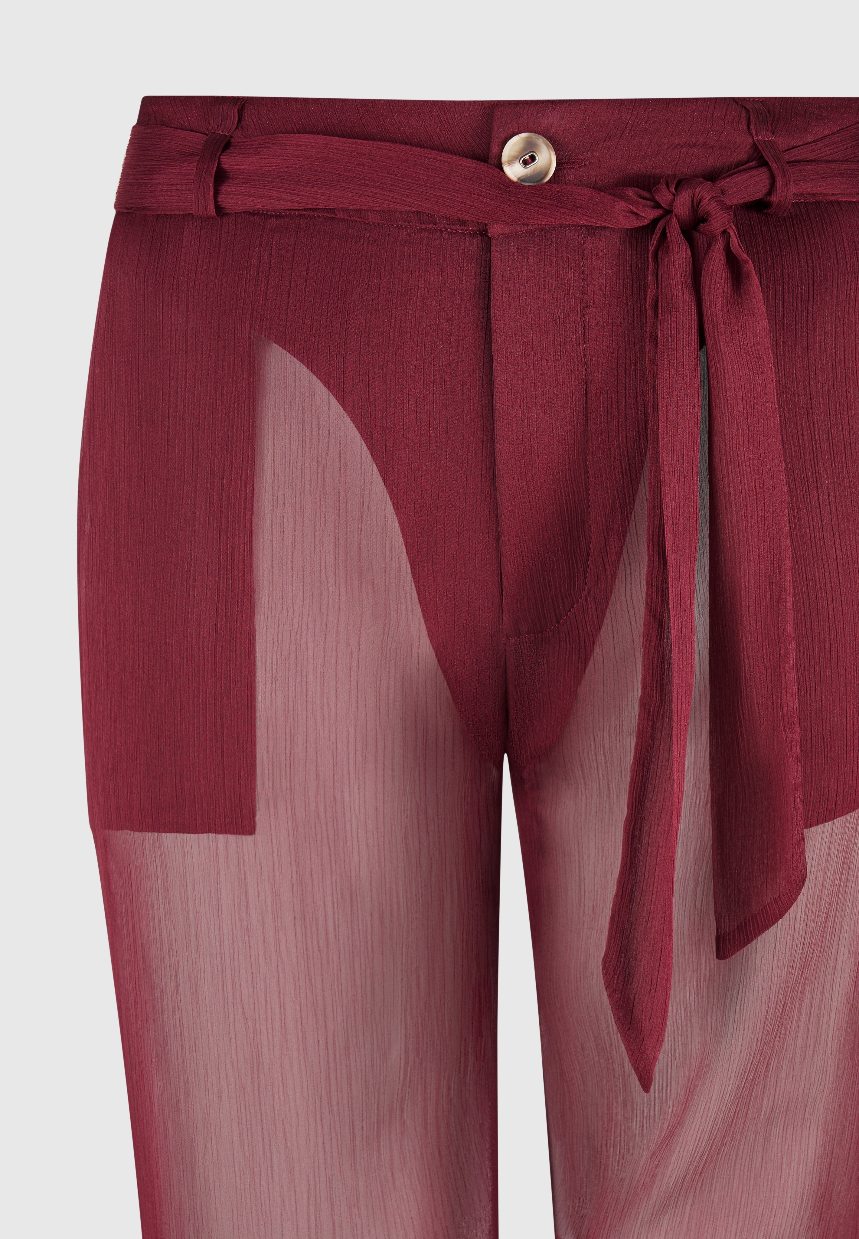 Sheer Belted Trousers - Wine Red
