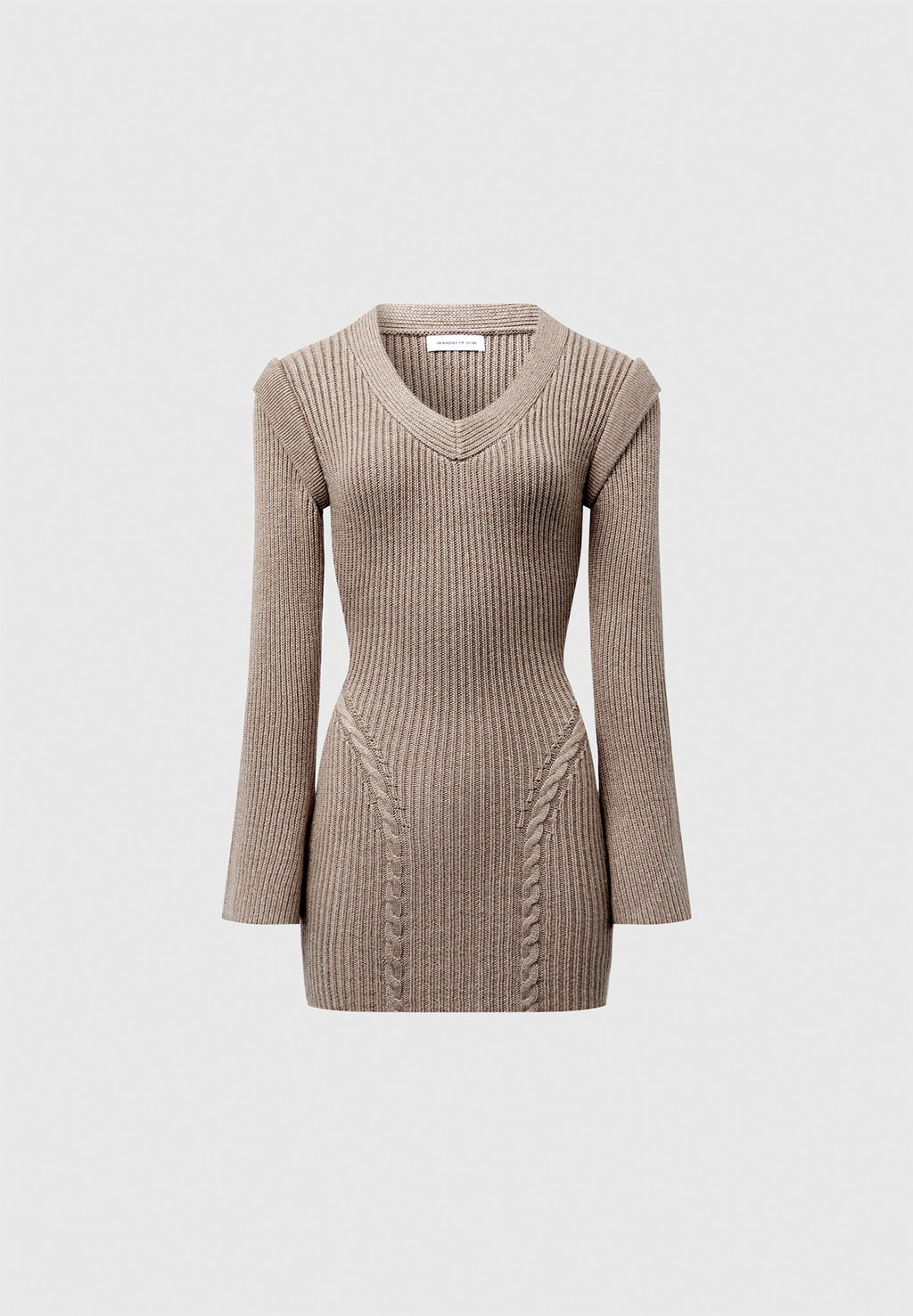 Wide Shoulder Knitted Contour Mini Dress - Taupe