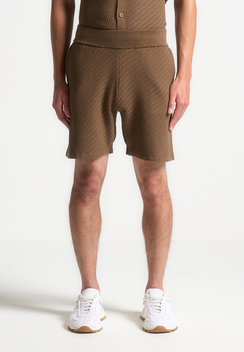 Herringbone Knit Shorts - Brown
